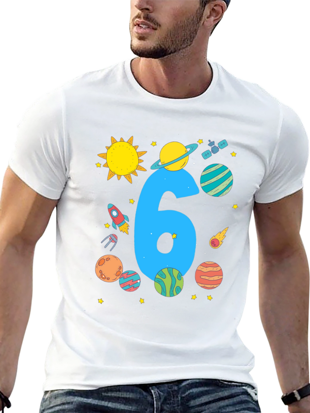 Kids 6th Birthday Space T-Shirt