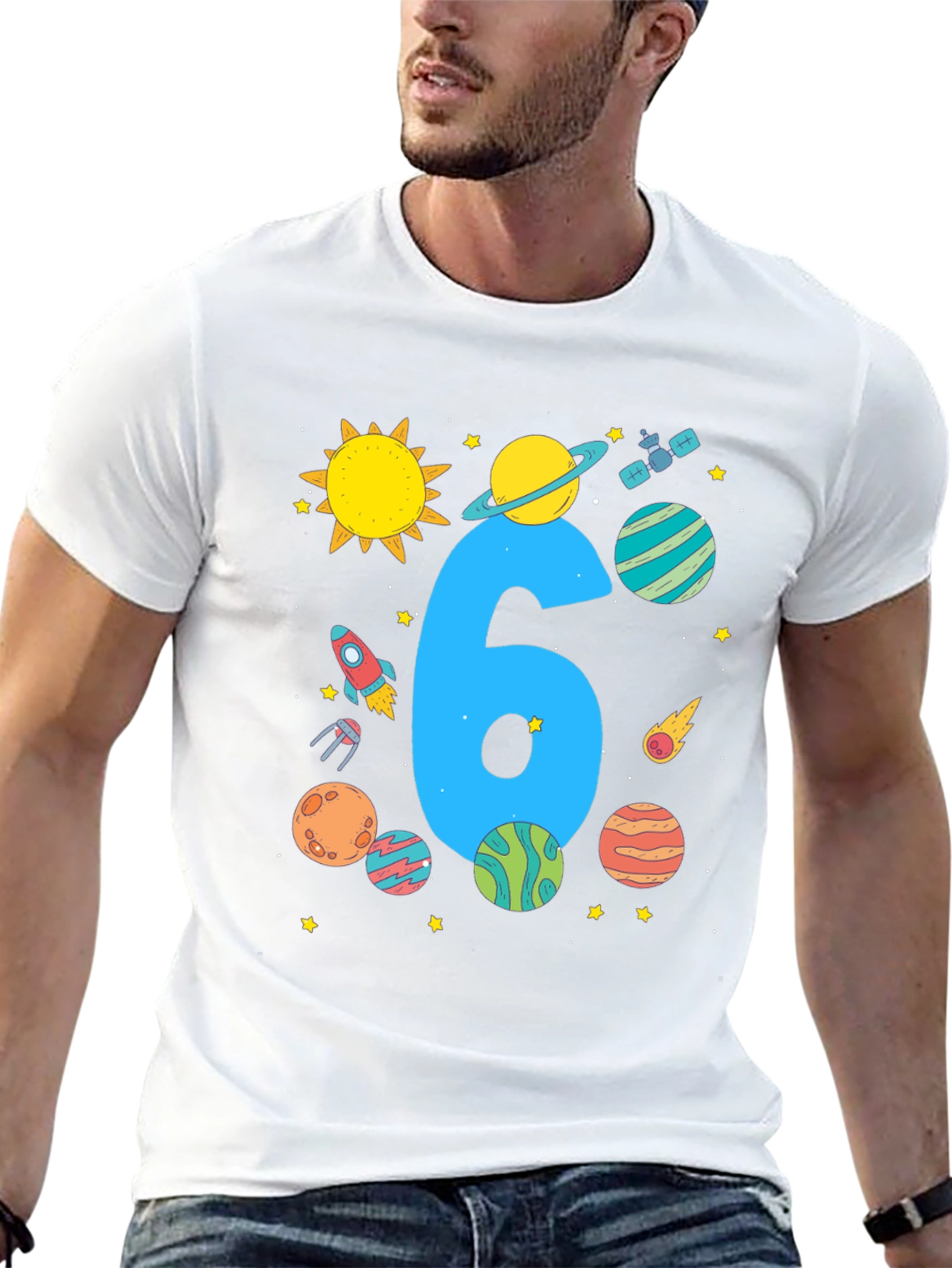Kids 6th Birthday Space T-Shirt