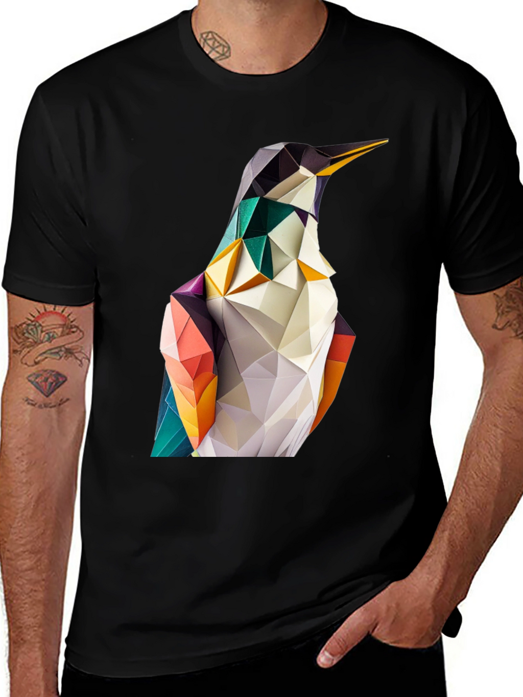 Geometric Penguin Graphic Black T-Shirt