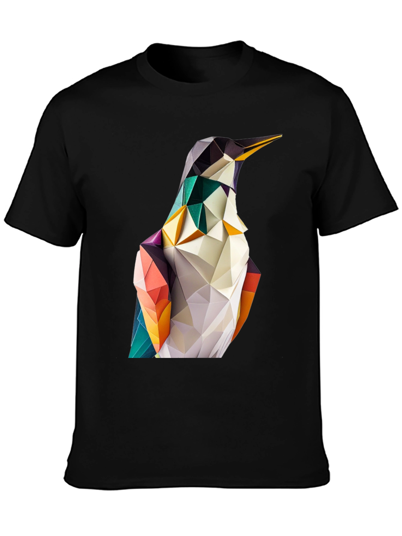 Geometric Penguin Graphic Black T-Shirt