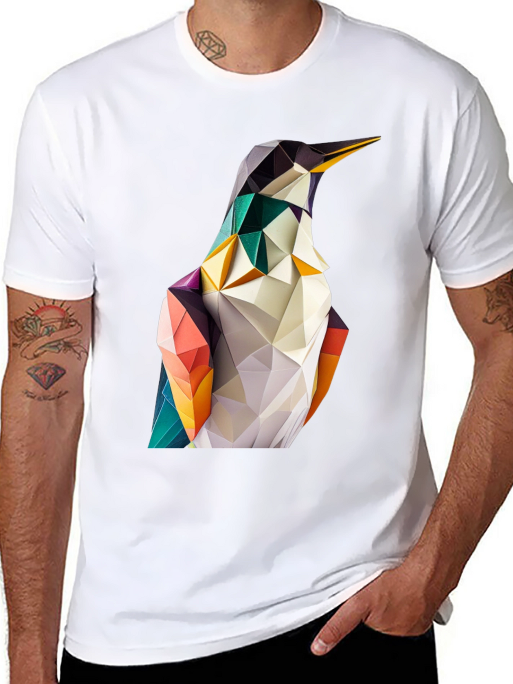 Geometric Penguin Graphic Black T-Shirt