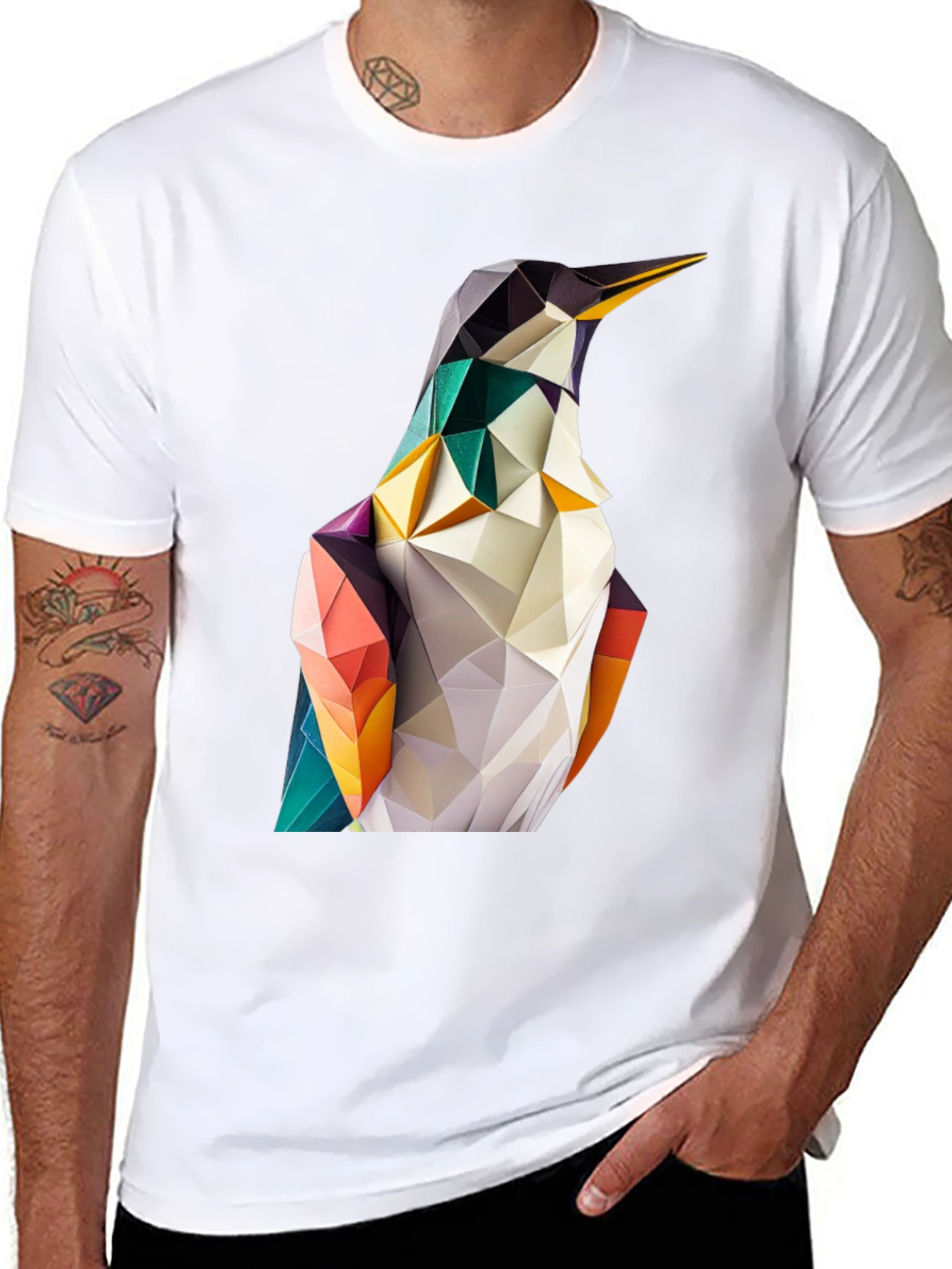 Geometric Penguin Graphic Black T-Shirt
