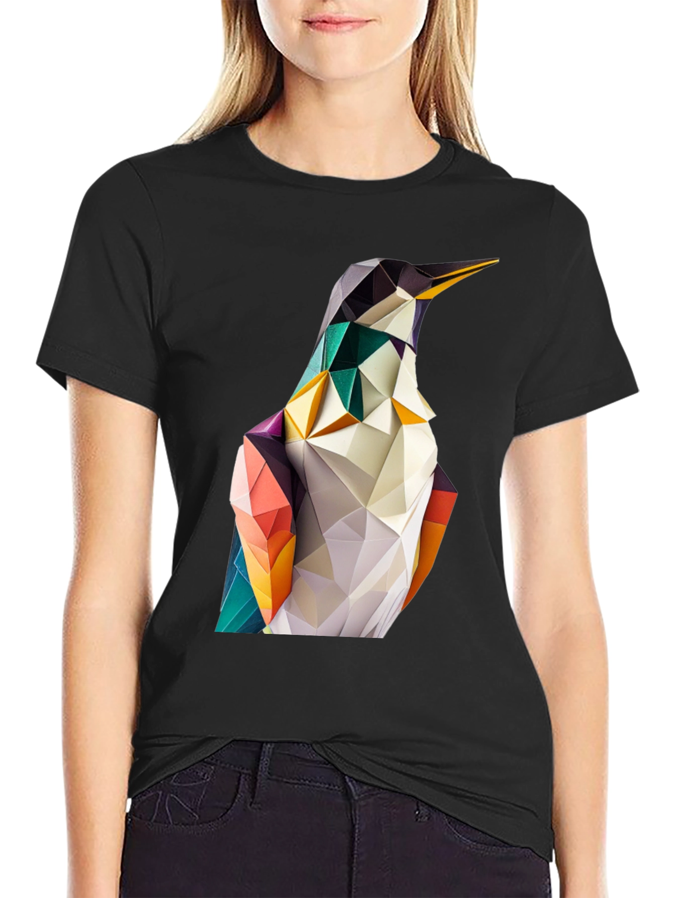 Geometric Penguin Graphic Black T-Shirt