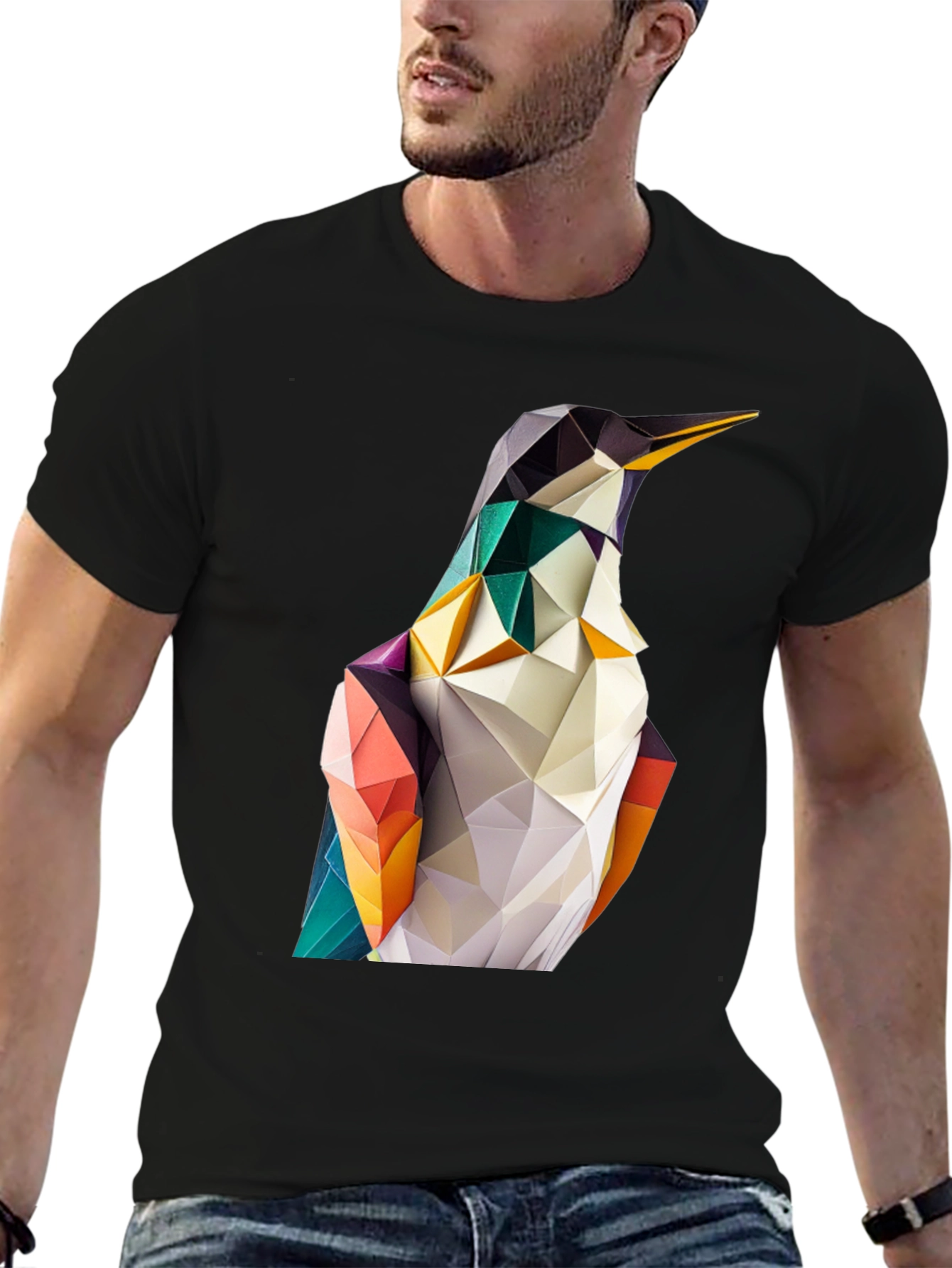 Geometric Penguin Graphic Black T-Shirt