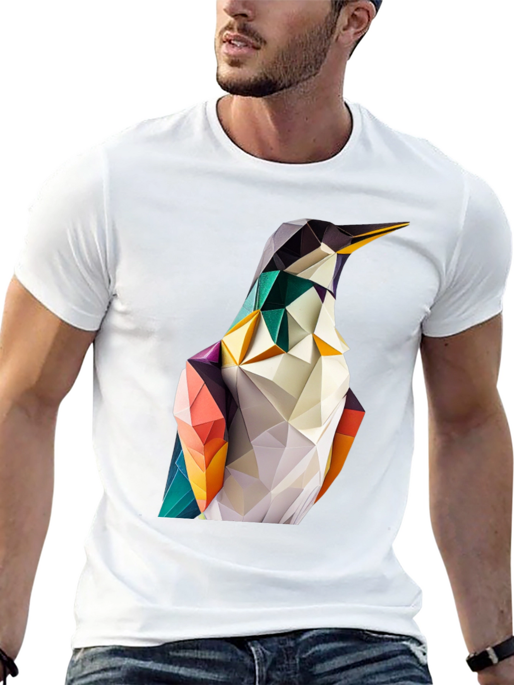 Geometric Penguin Graphic Black T-Shirt
