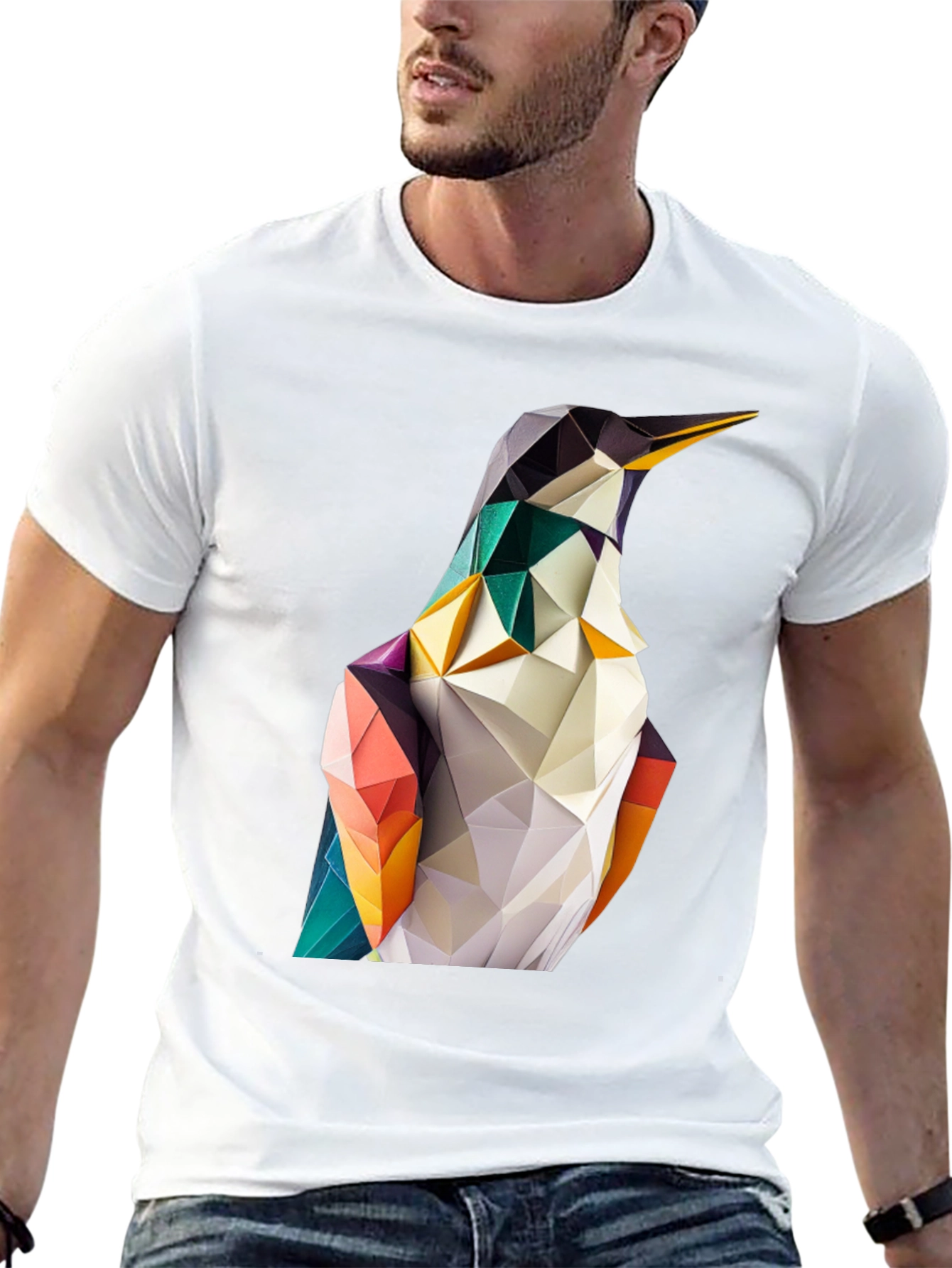 Geometric Penguin Graphic Black T-Shirt