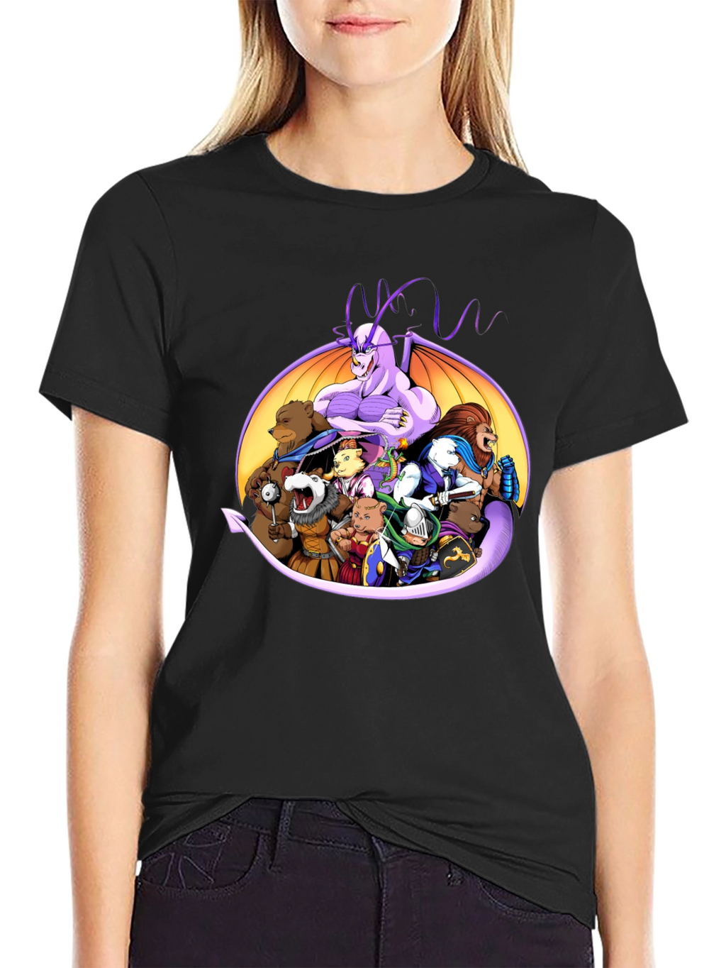 Fantasy Characters Black Crew Neck T-Shirt