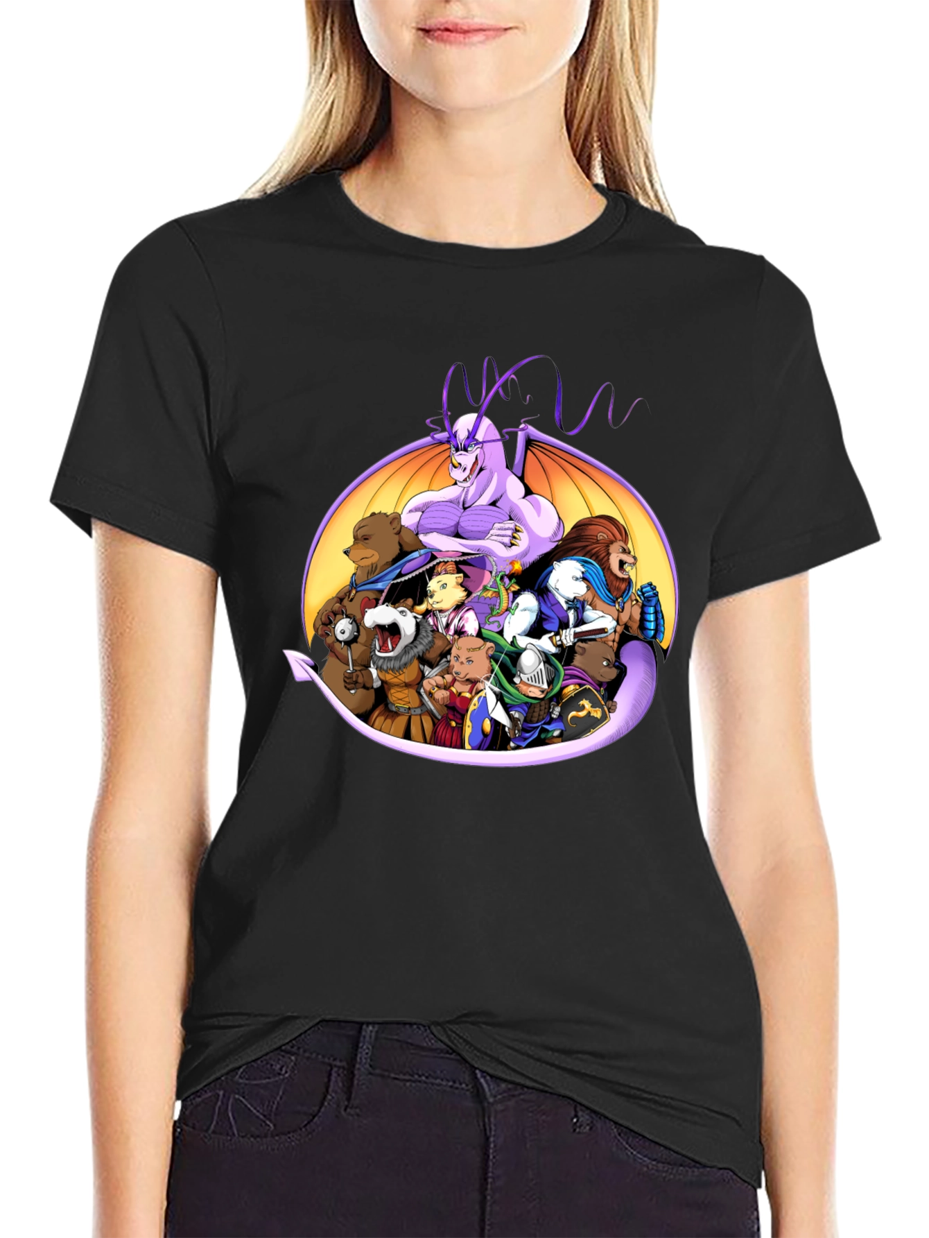 Fantasy Characters Black Crew Neck T-Shirt