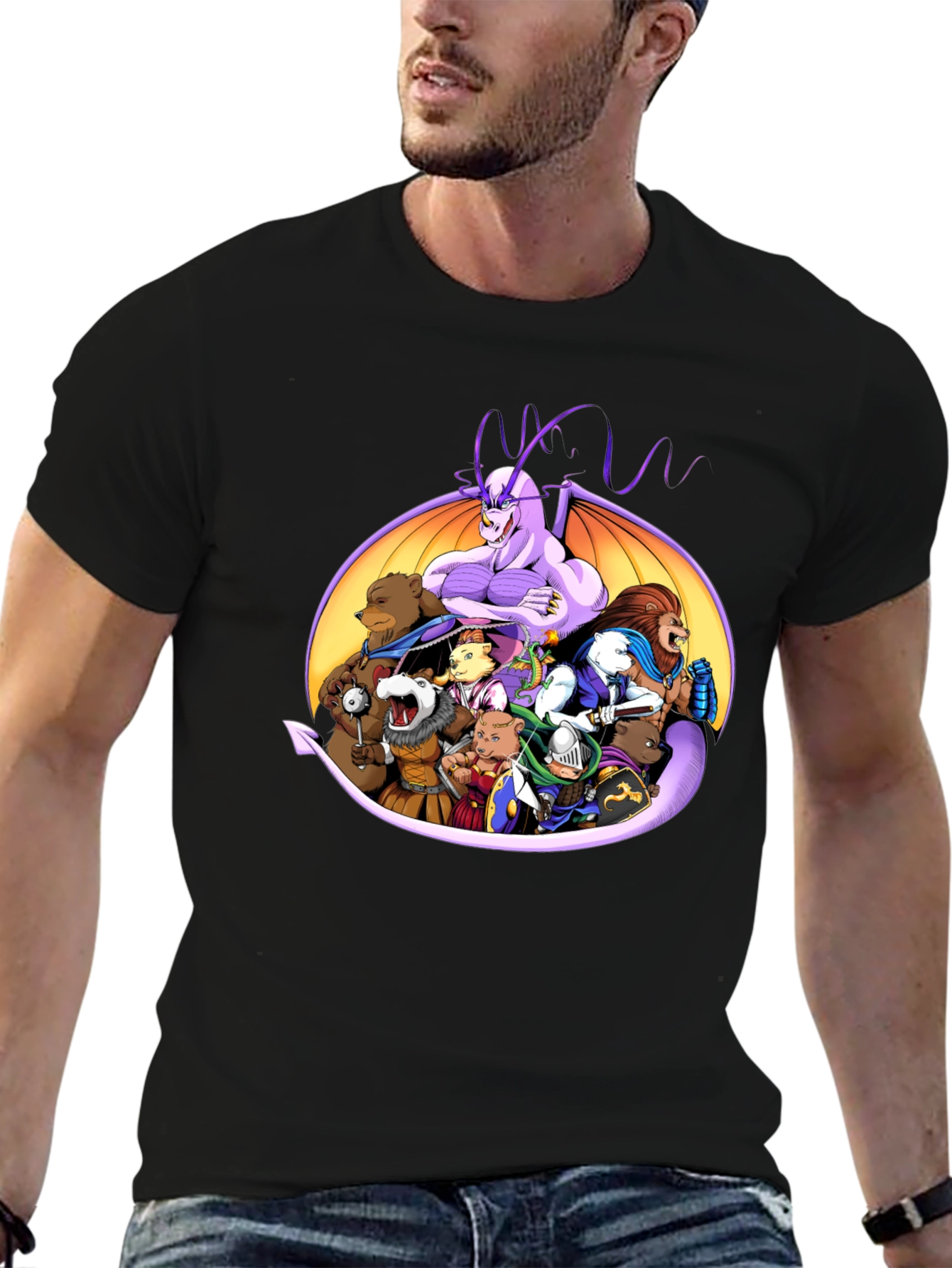 Fantasy Characters Black Crew Neck T-Shirt