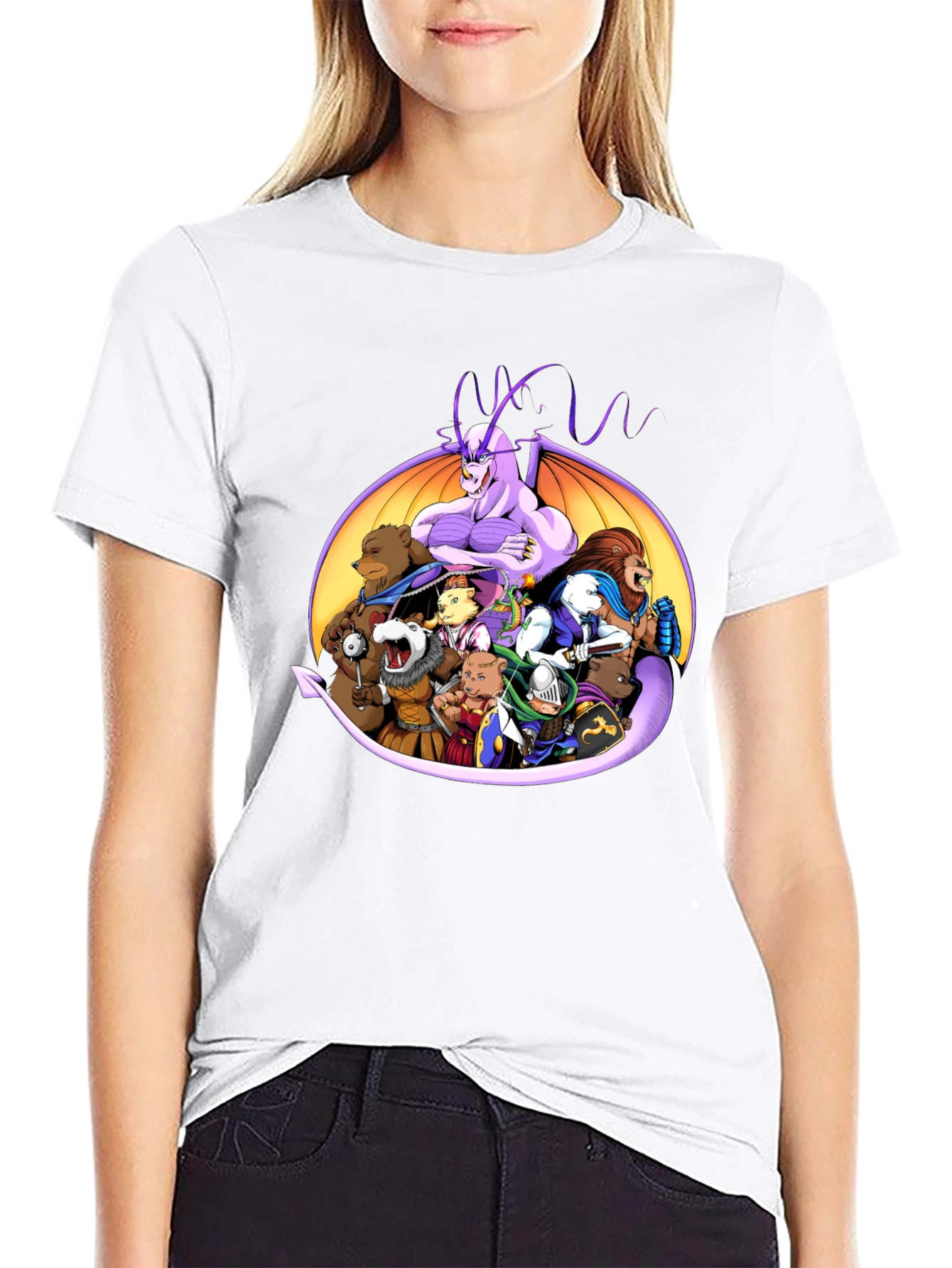 Fantasy Characters Black Crew Neck T-Shirt