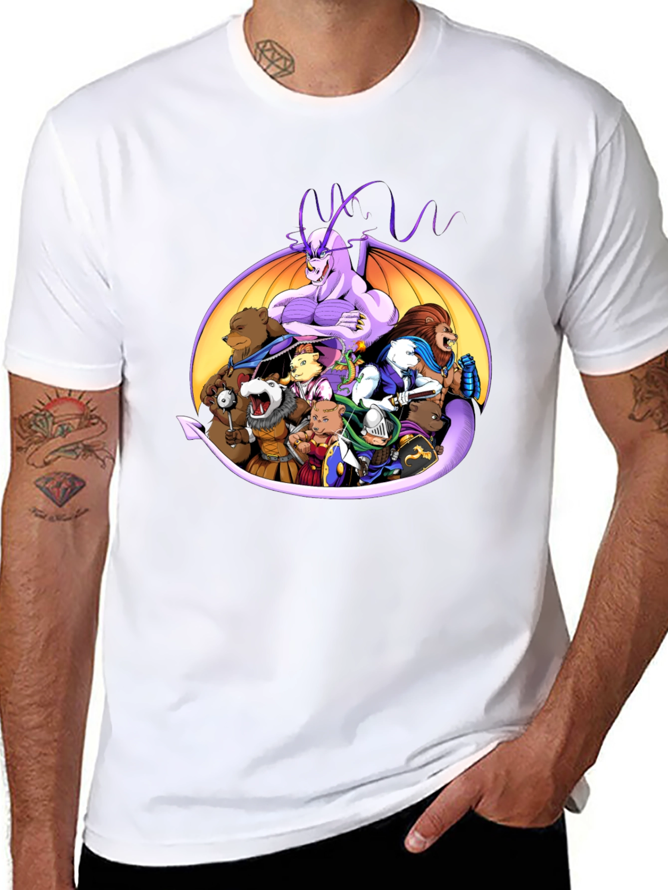 Fantasy Characters Black Crew Neck T-Shirt