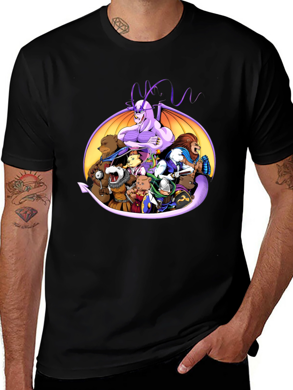 Fantasy Characters Black Crew Neck T-Shirt