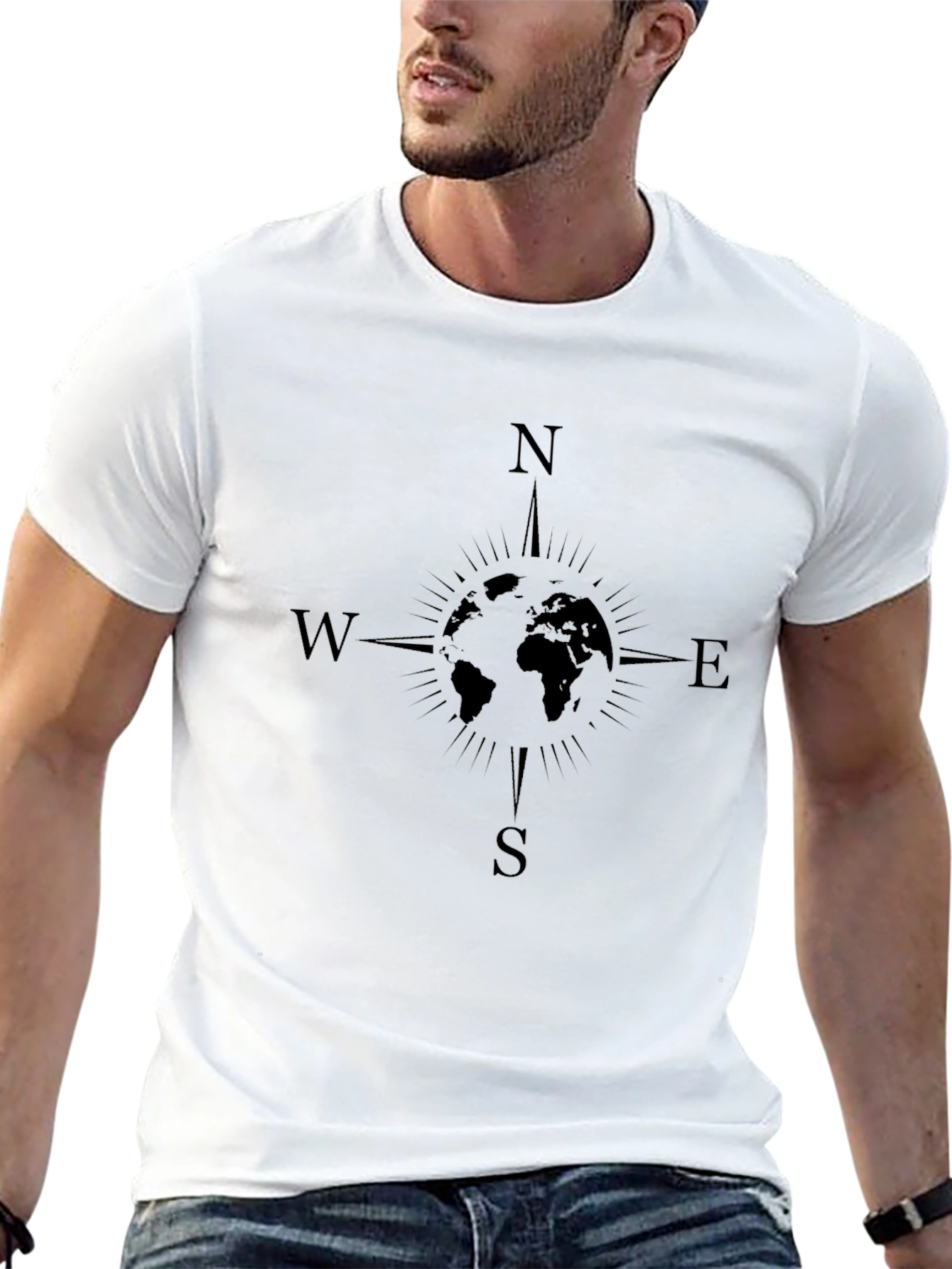 Compass World Map Graphic Tee - Black