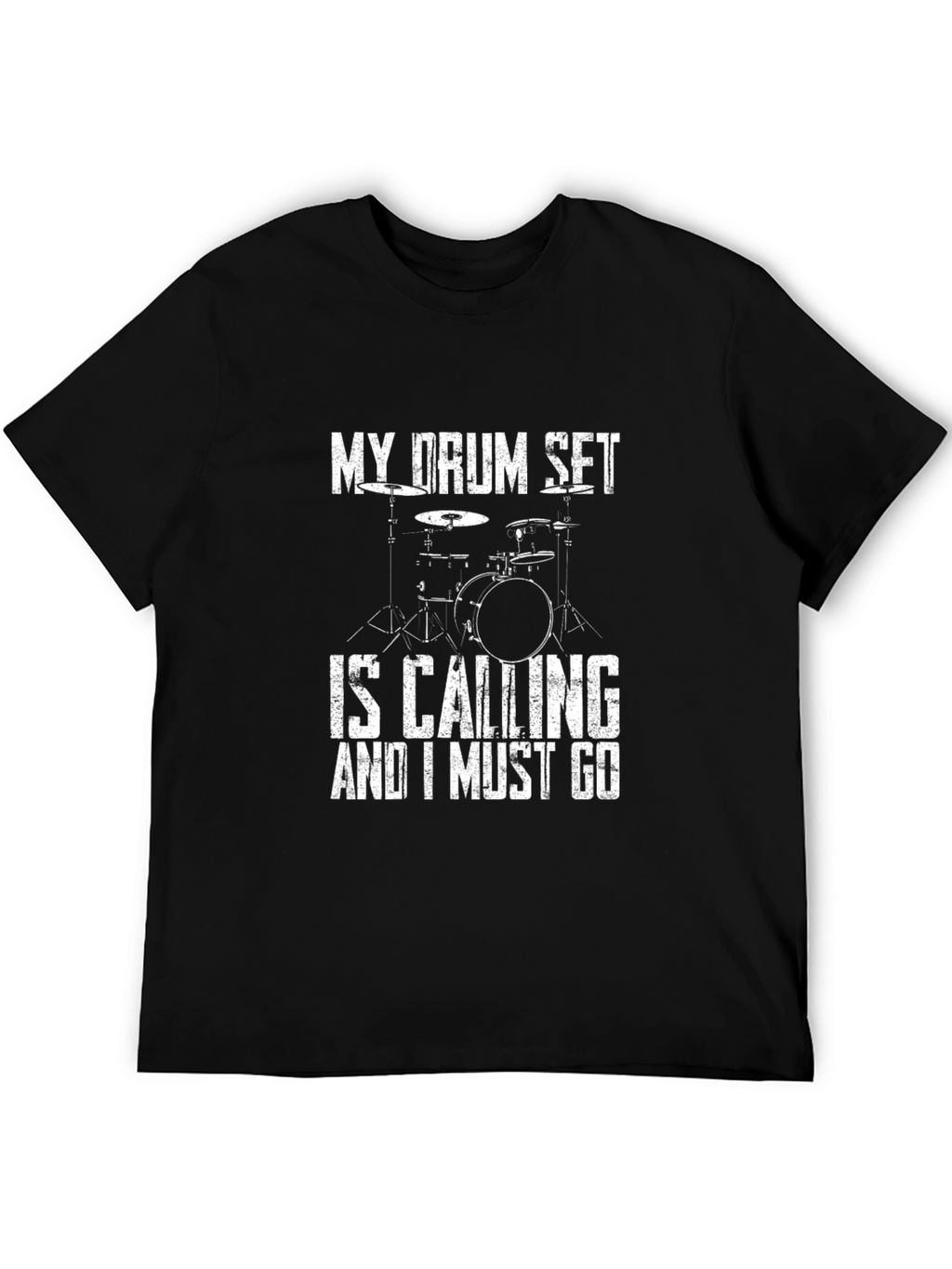 Drum Set Calling Black Graphic T-Shirt