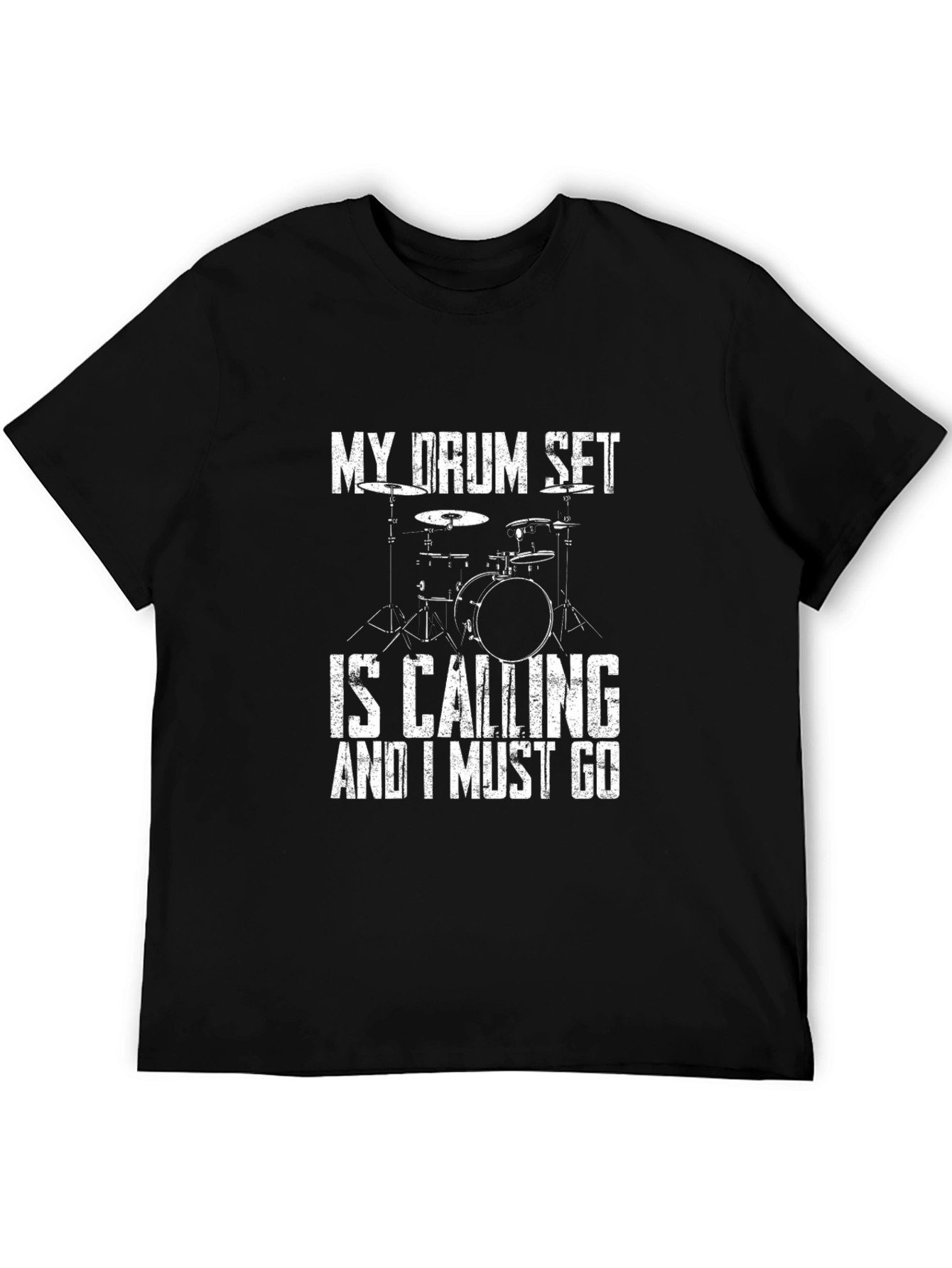 Drum Set Calling Black Graphic T-Shirt
