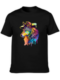 Cool Wolf in Hat Graphic Black T-Shirt