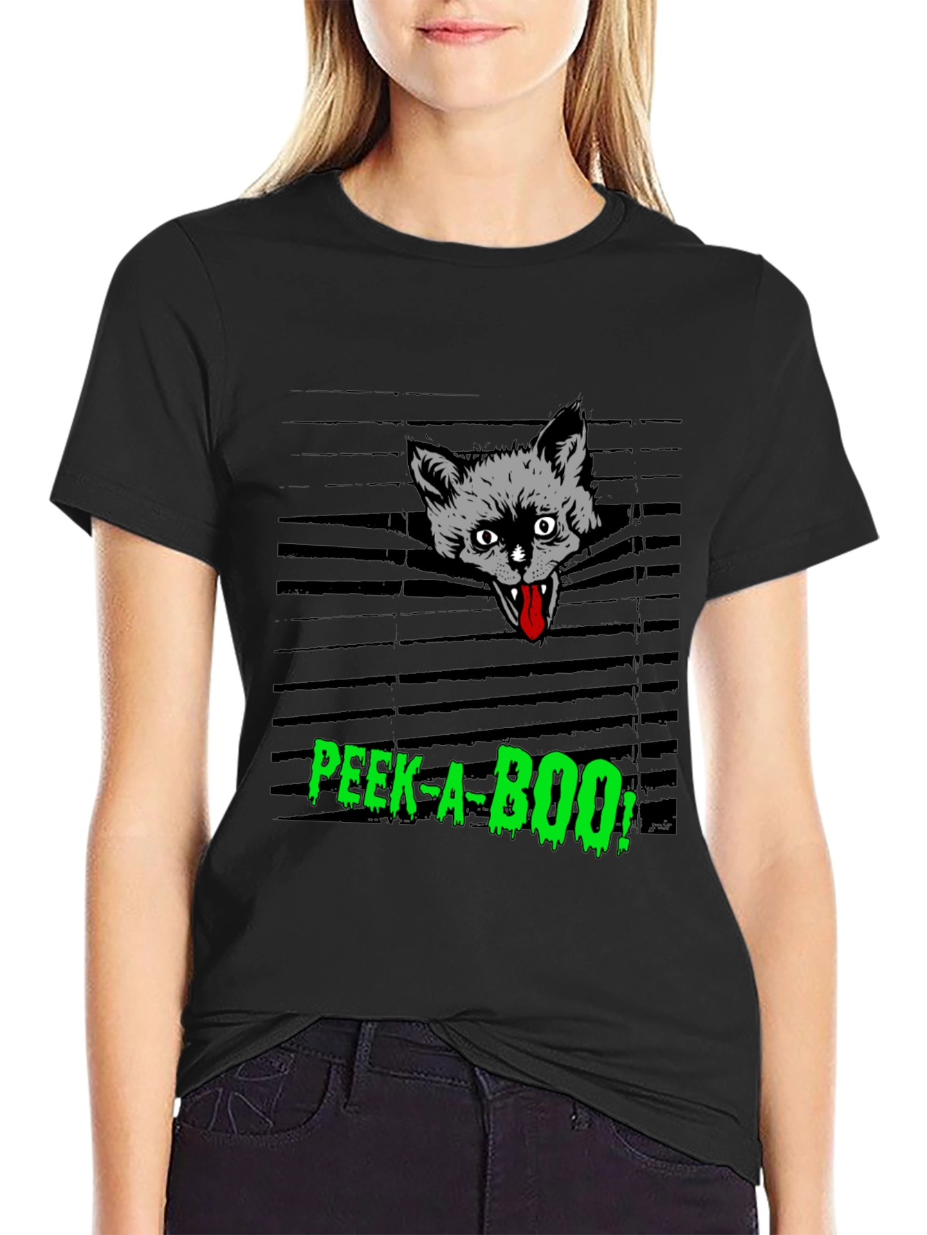 Spooky Peek-a-Boo Cat Graphic Tee