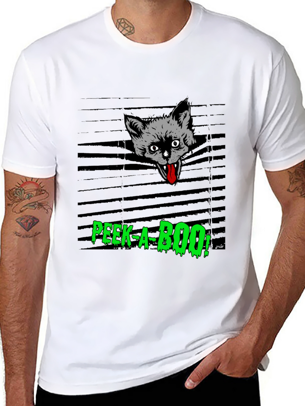 Spooky Peek-a-Boo Cat Graphic Tee