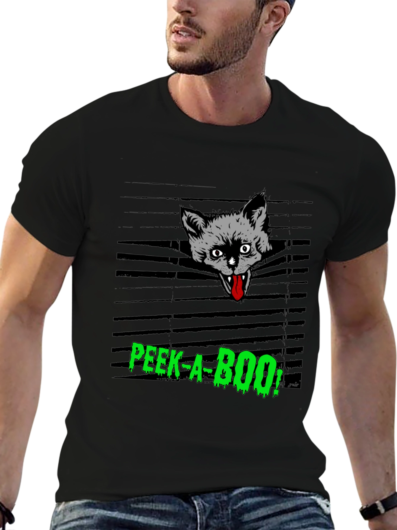 Spooky Peek-a-Boo Cat Graphic Tee