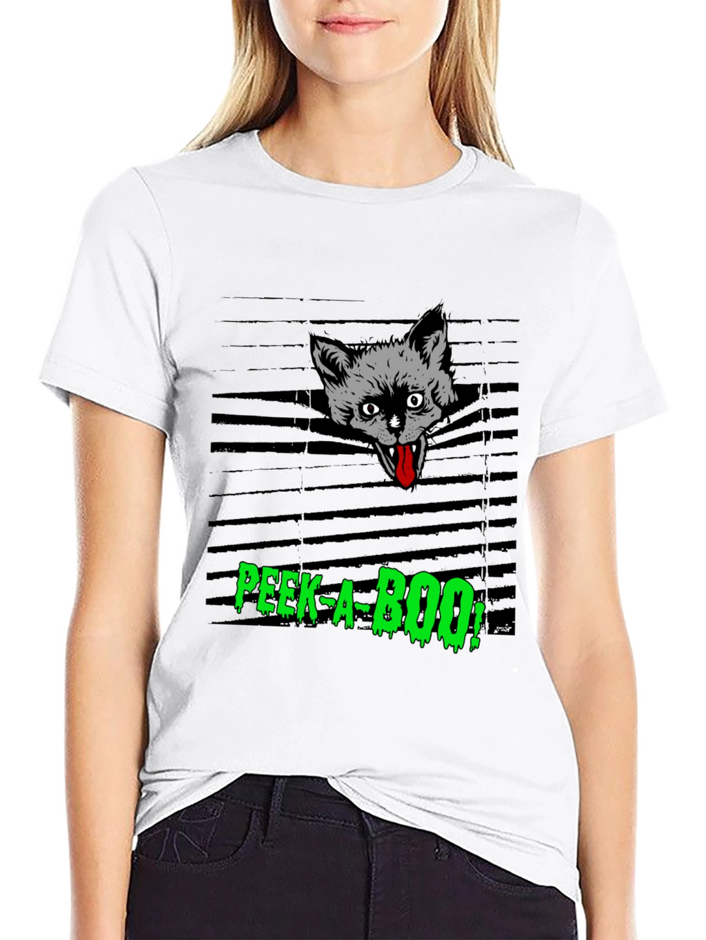 Spooky Peek-a-Boo Cat Graphic Tee