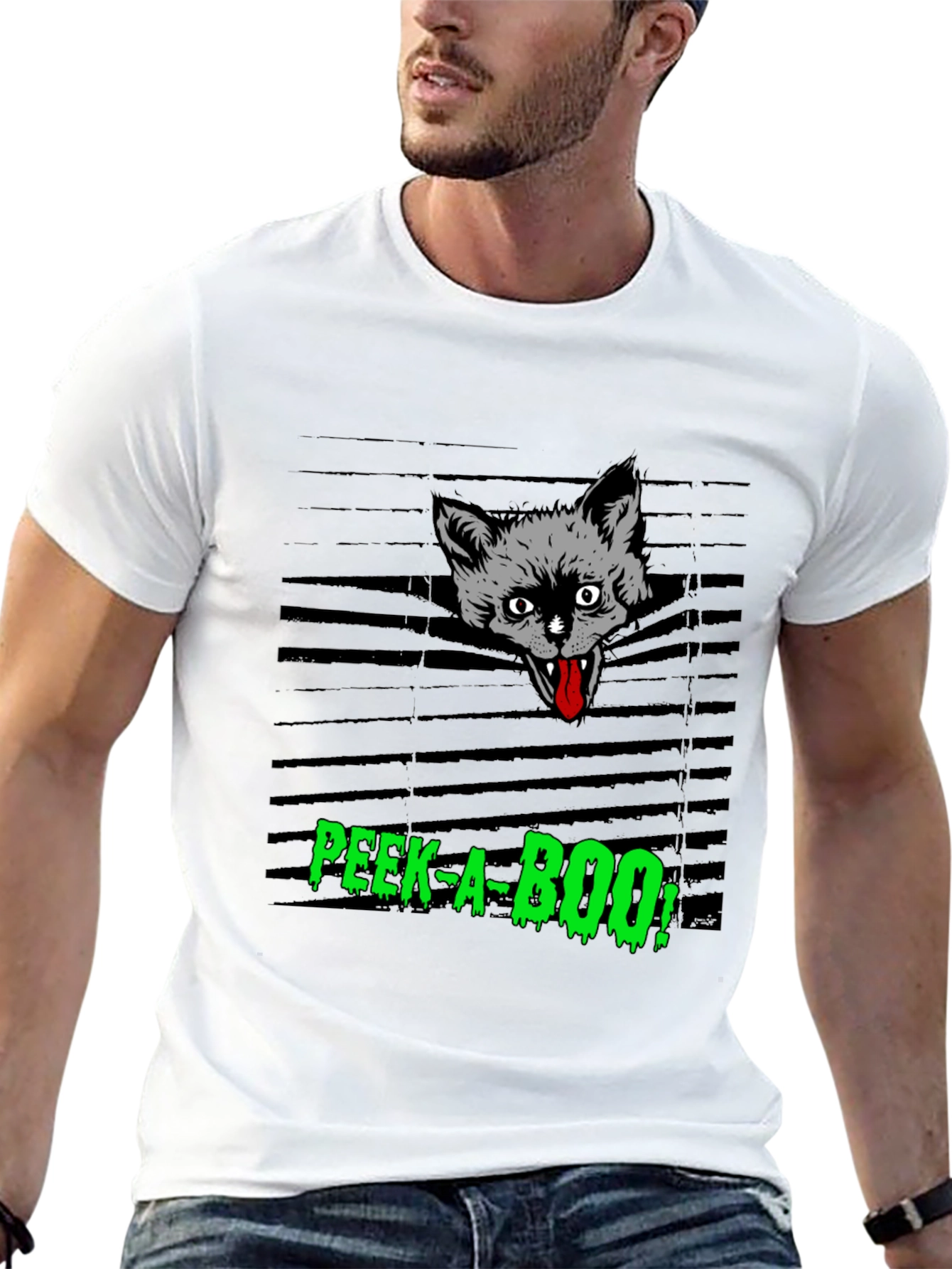 Spooky Peek-a-Boo Cat Graphic Tee