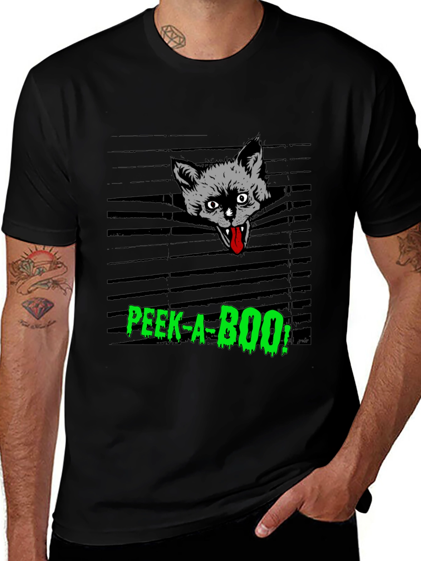 Spooky Peek-a-Boo Cat Graphic Tee