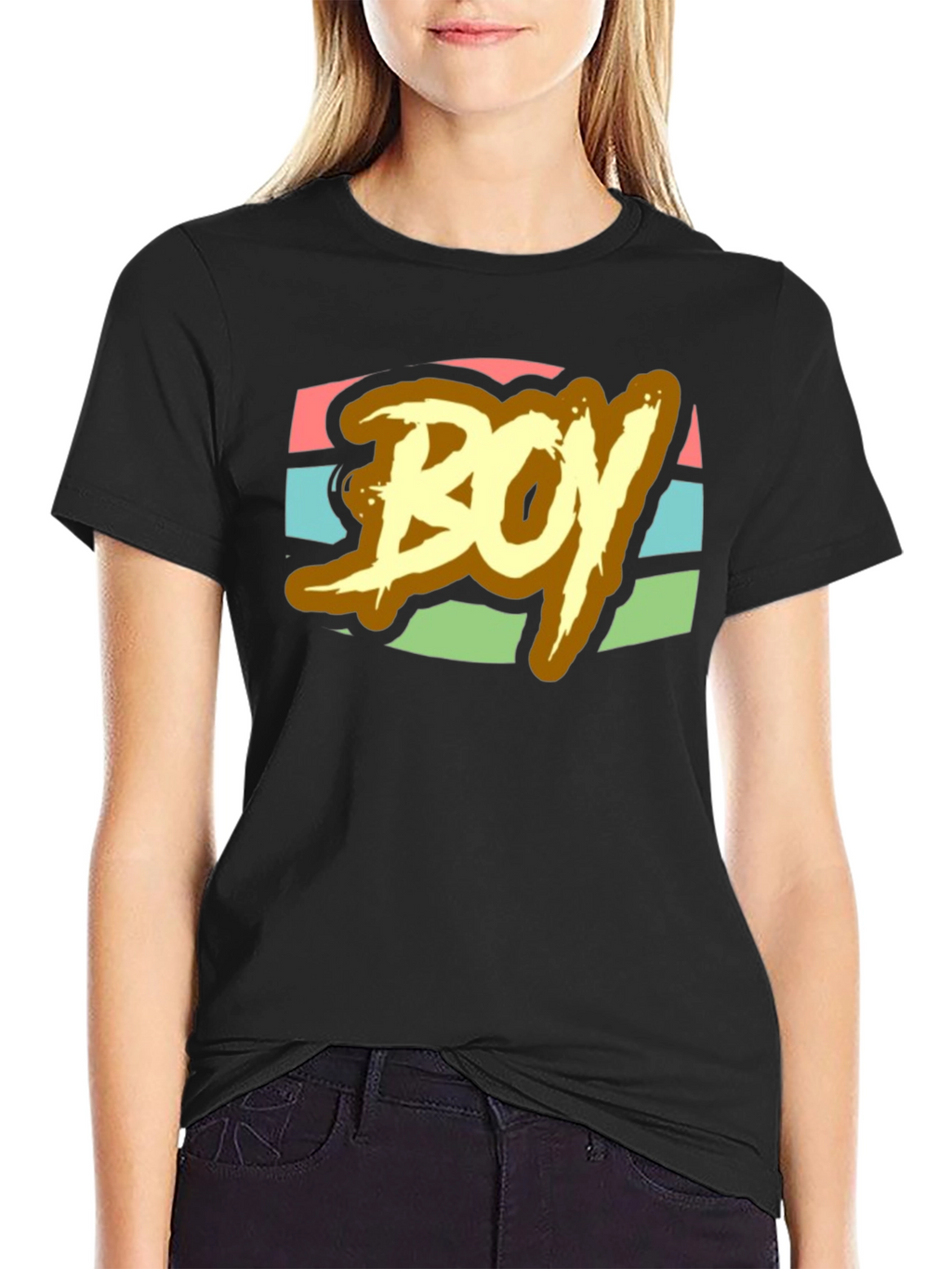 Retro BOY Graphic Print T-Shirt - Black