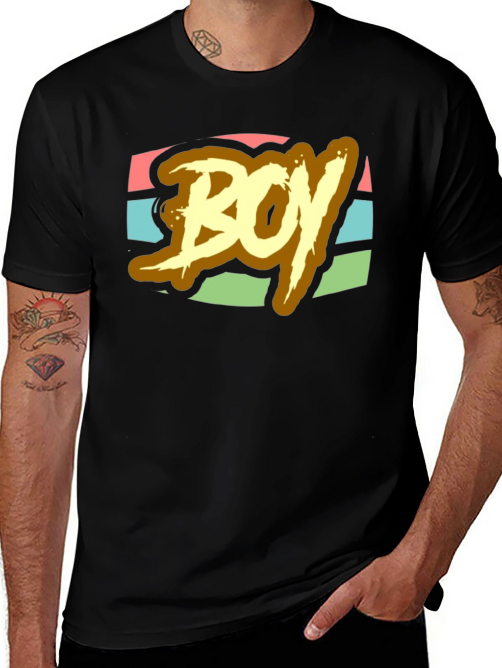 Retro BOY Graphic Print T-Shirt - Black