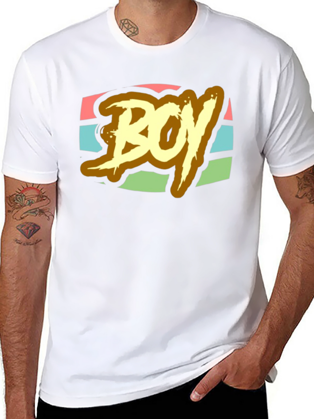 Retro BOY Graphic Print T-Shirt - Black