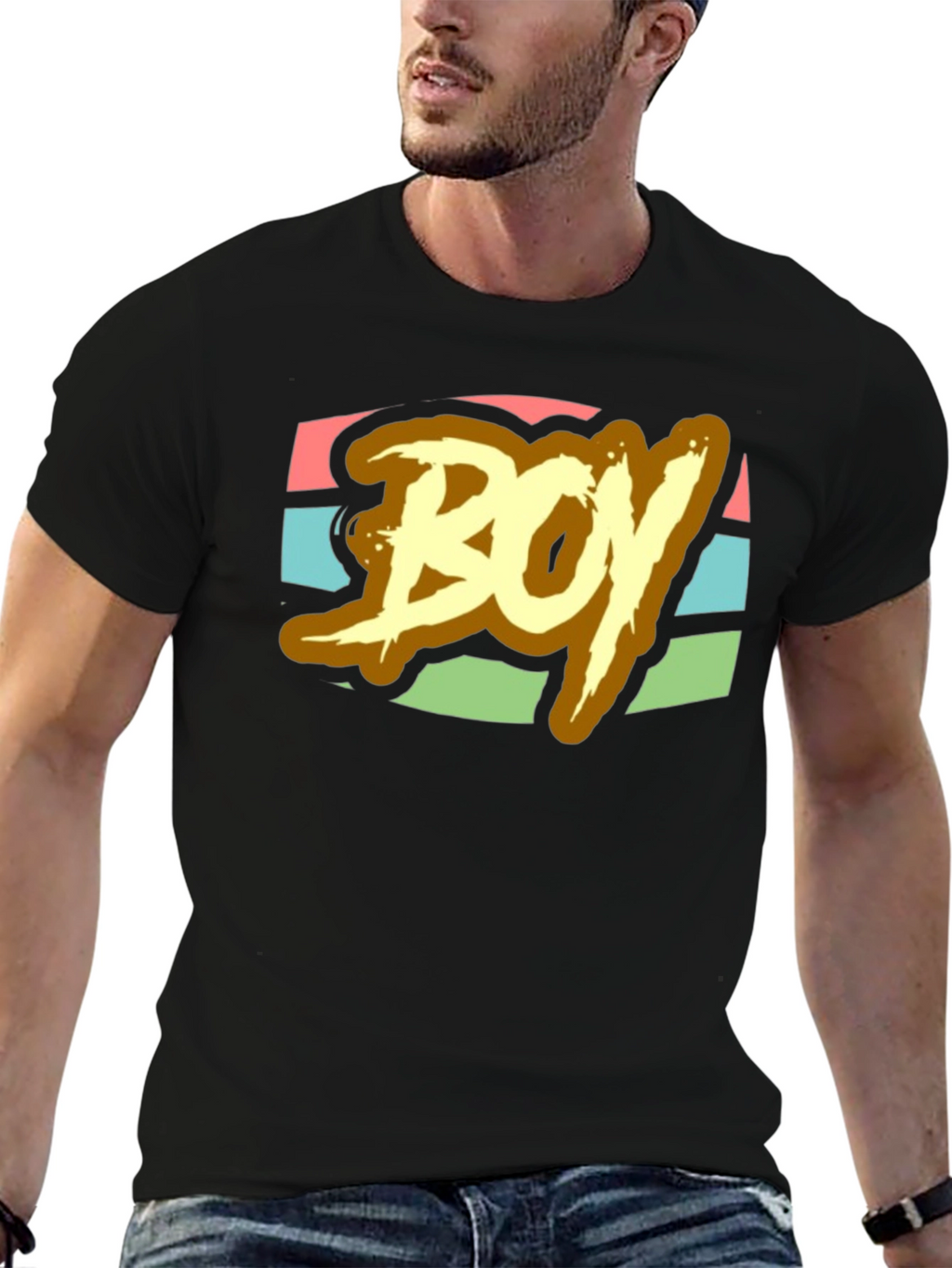 Retro BOY Graphic Print T-Shirt - Black