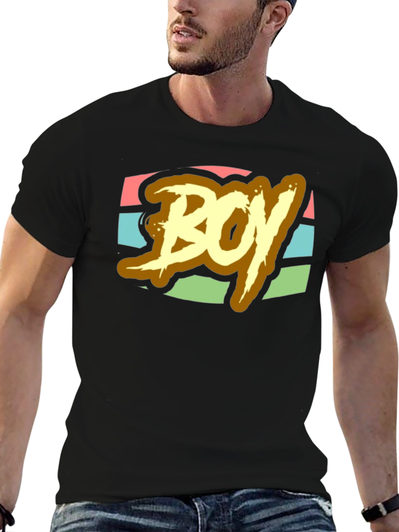 Retro BOY Graphic Print T-Shirt - Black