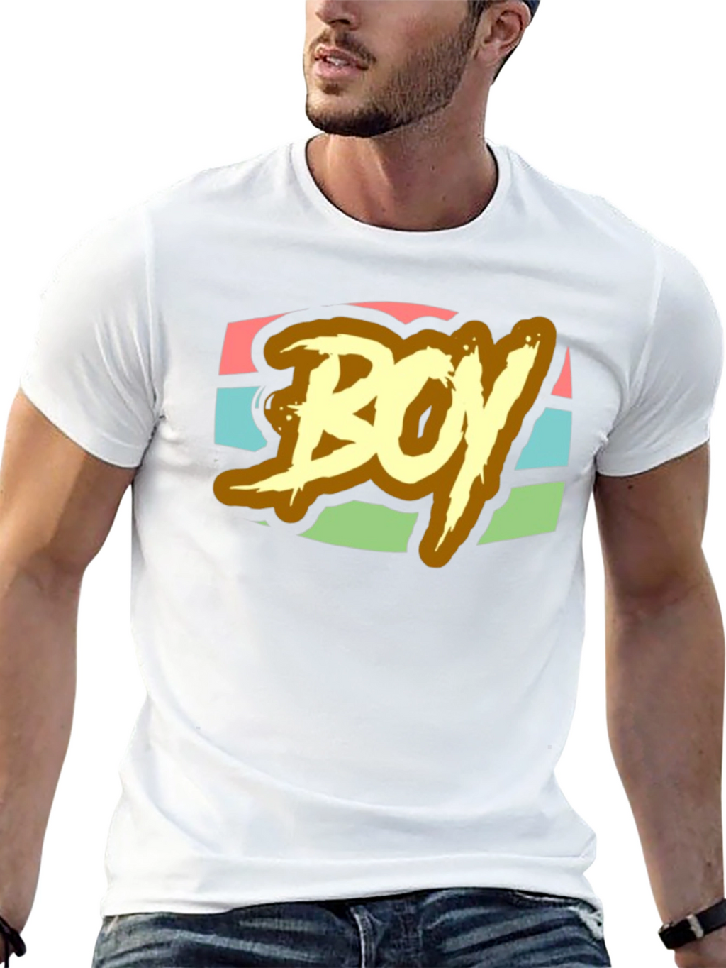 Retro BOY Graphic Print T-Shirt - Black