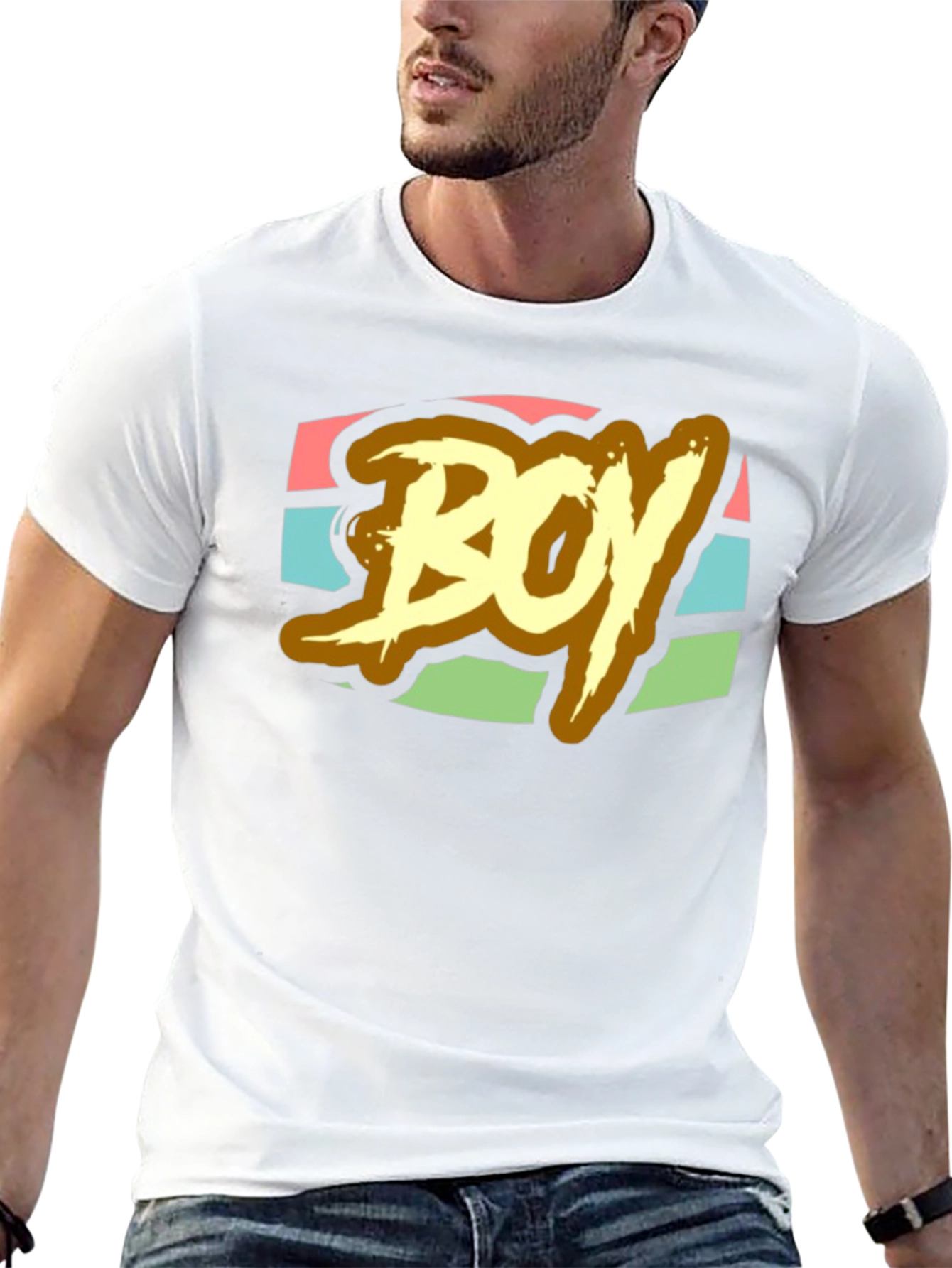 Retro BOY Graphic Print T-Shirt - Black