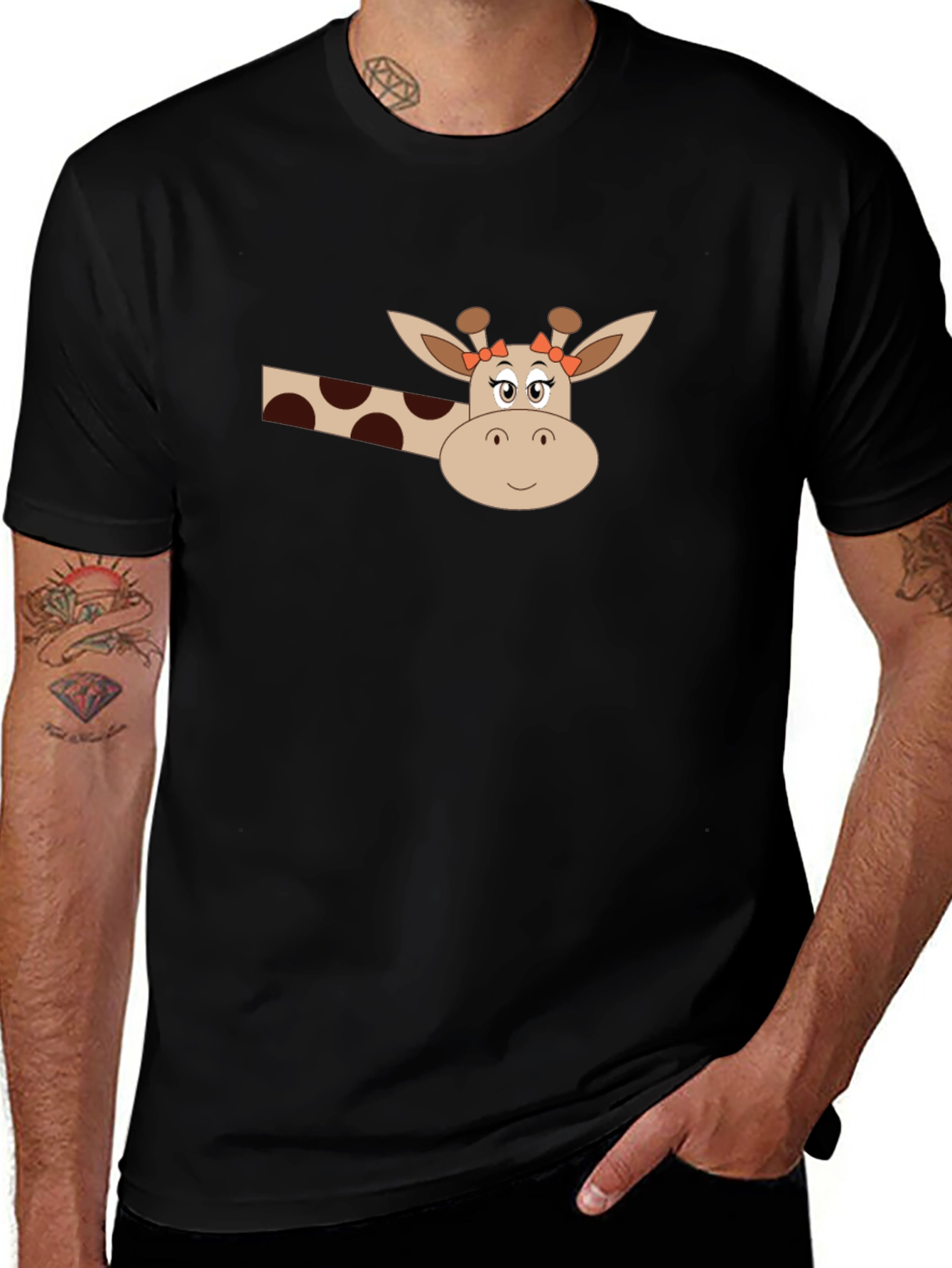 Giraffe Graphic Tee - Black Cotton Blend