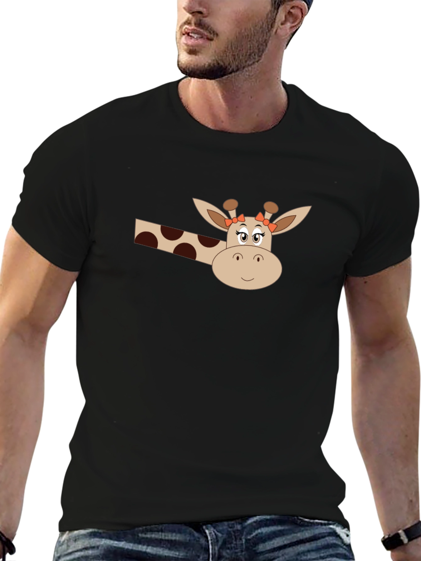 Giraffe Graphic Tee - Black Cotton Blend