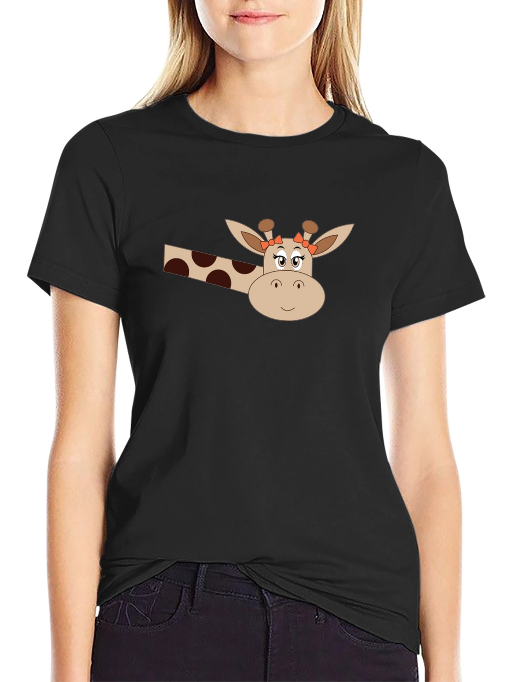 Giraffe Graphic Tee - Black Cotton Blend