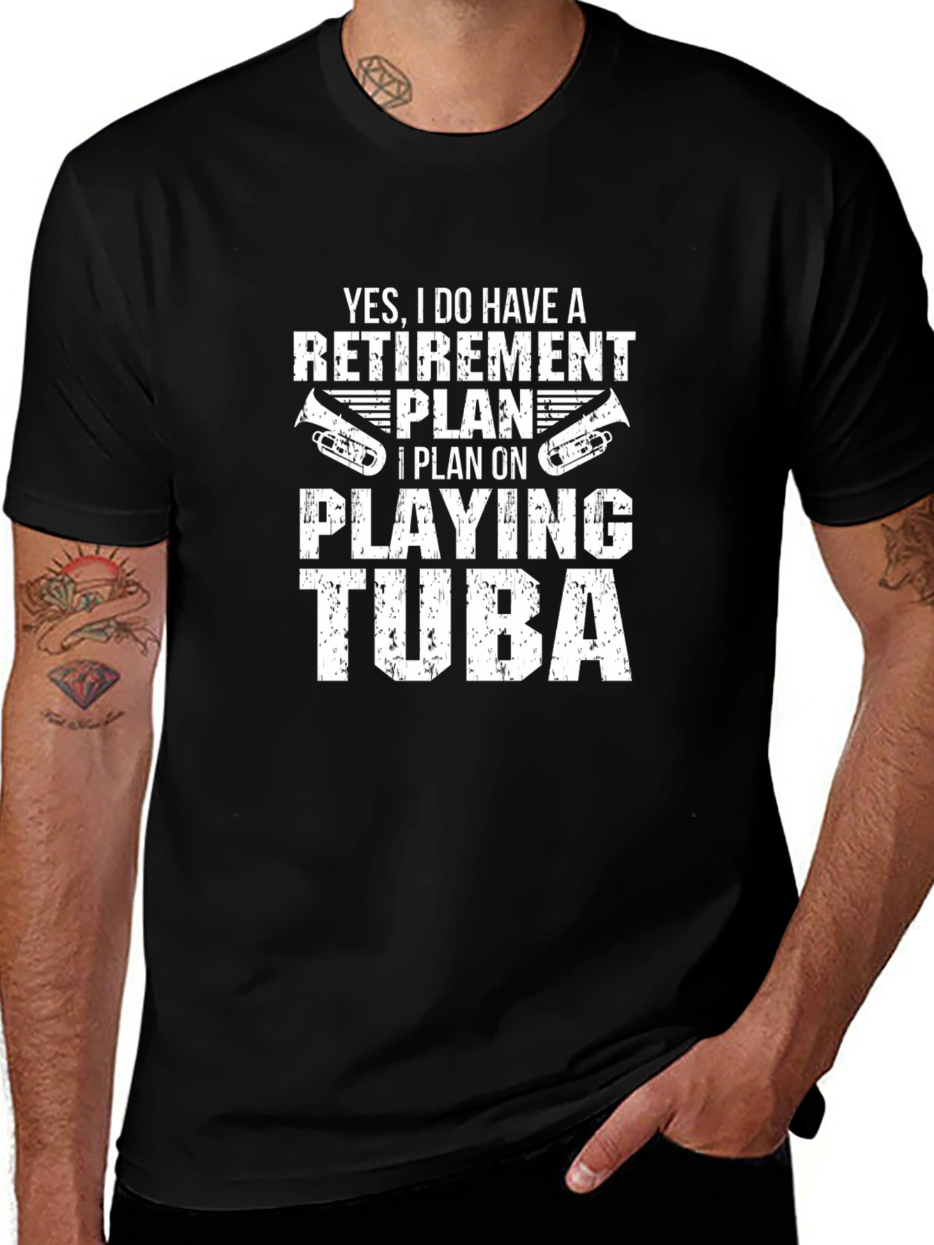 Retirement Plan Tuba Player Graphic Tee - Black