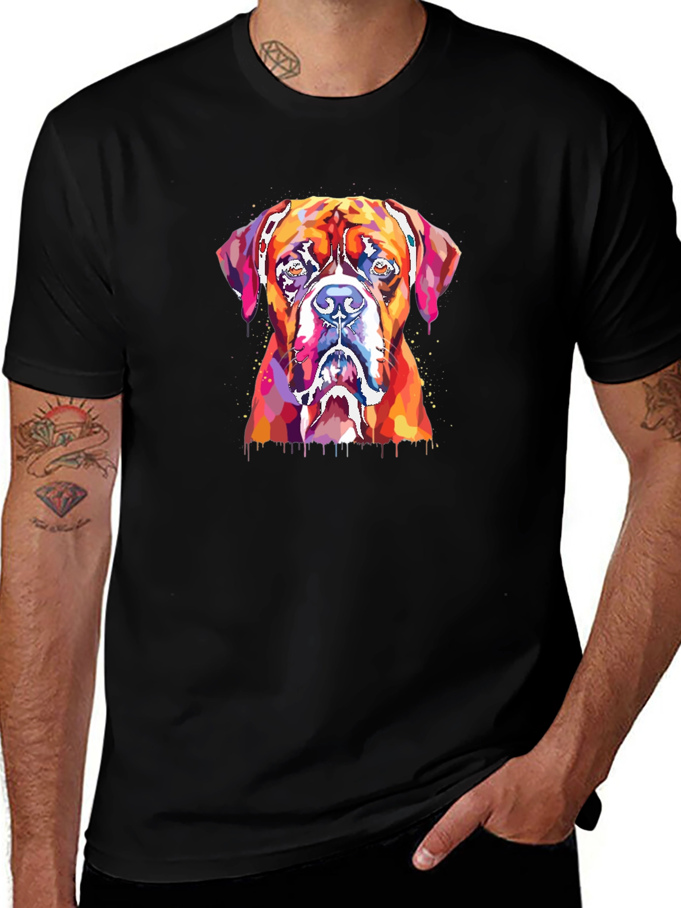 Colorful Boxer Dog Graphic T-Shirt
