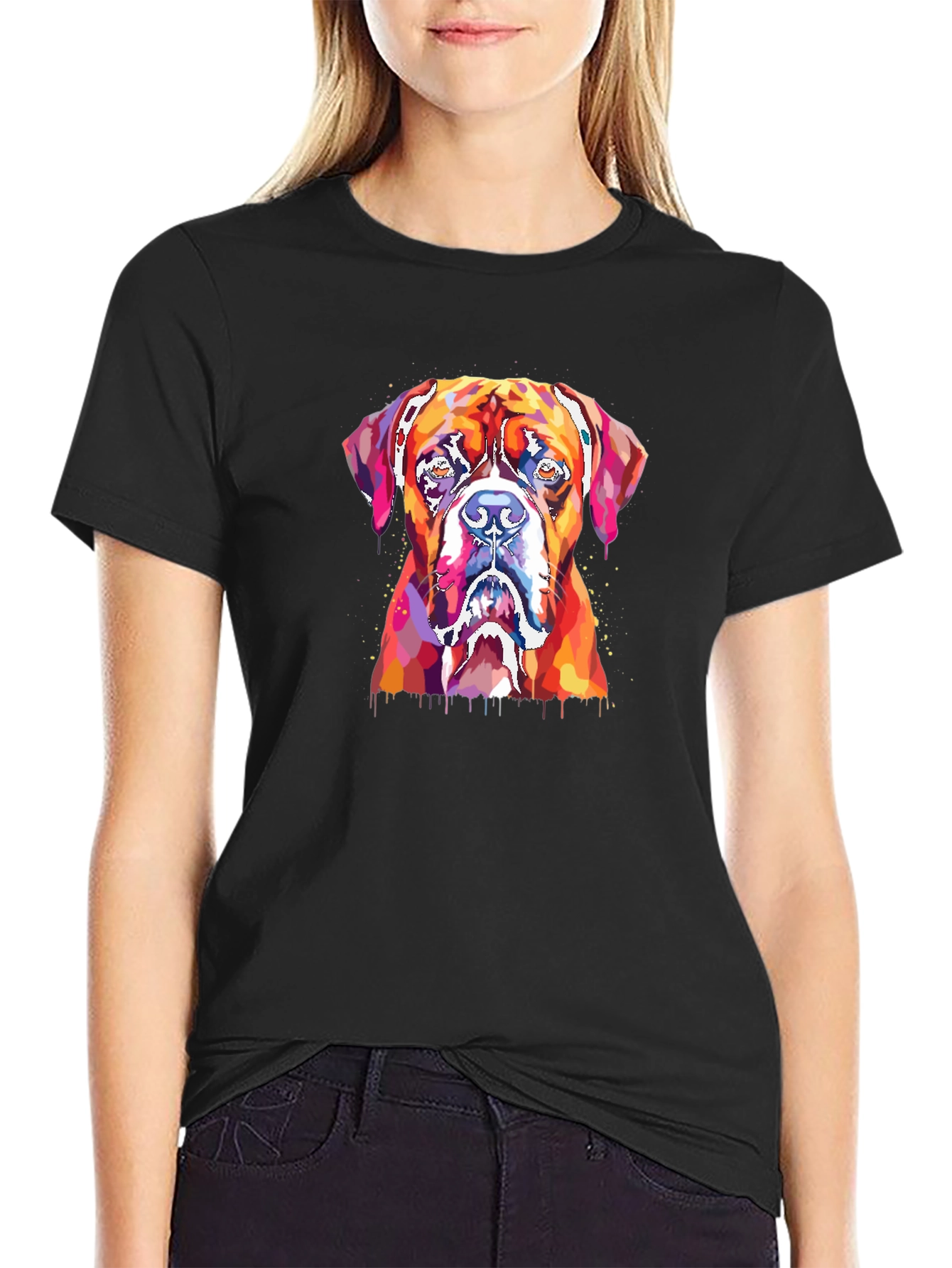 Colorful Boxer Dog Graphic T-Shirt