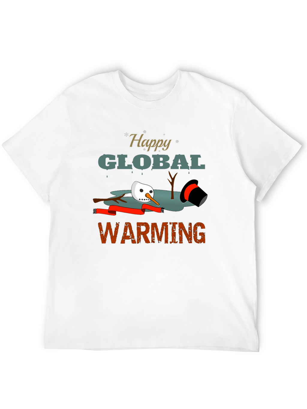 Happy Global Warming Tee - Melting Snowman Graphic