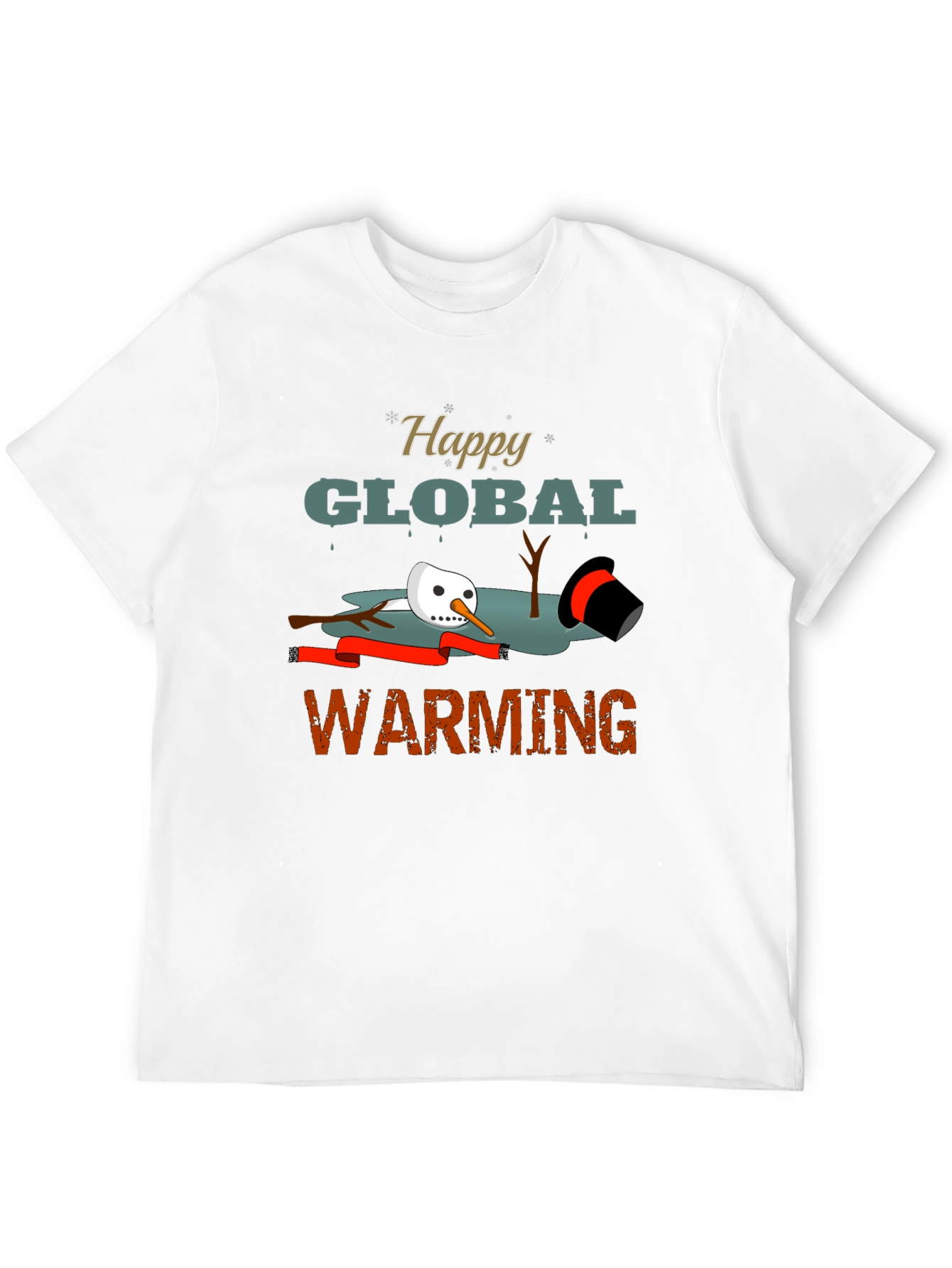 Happy Global Warming Tee - Melting Snowman Graphic