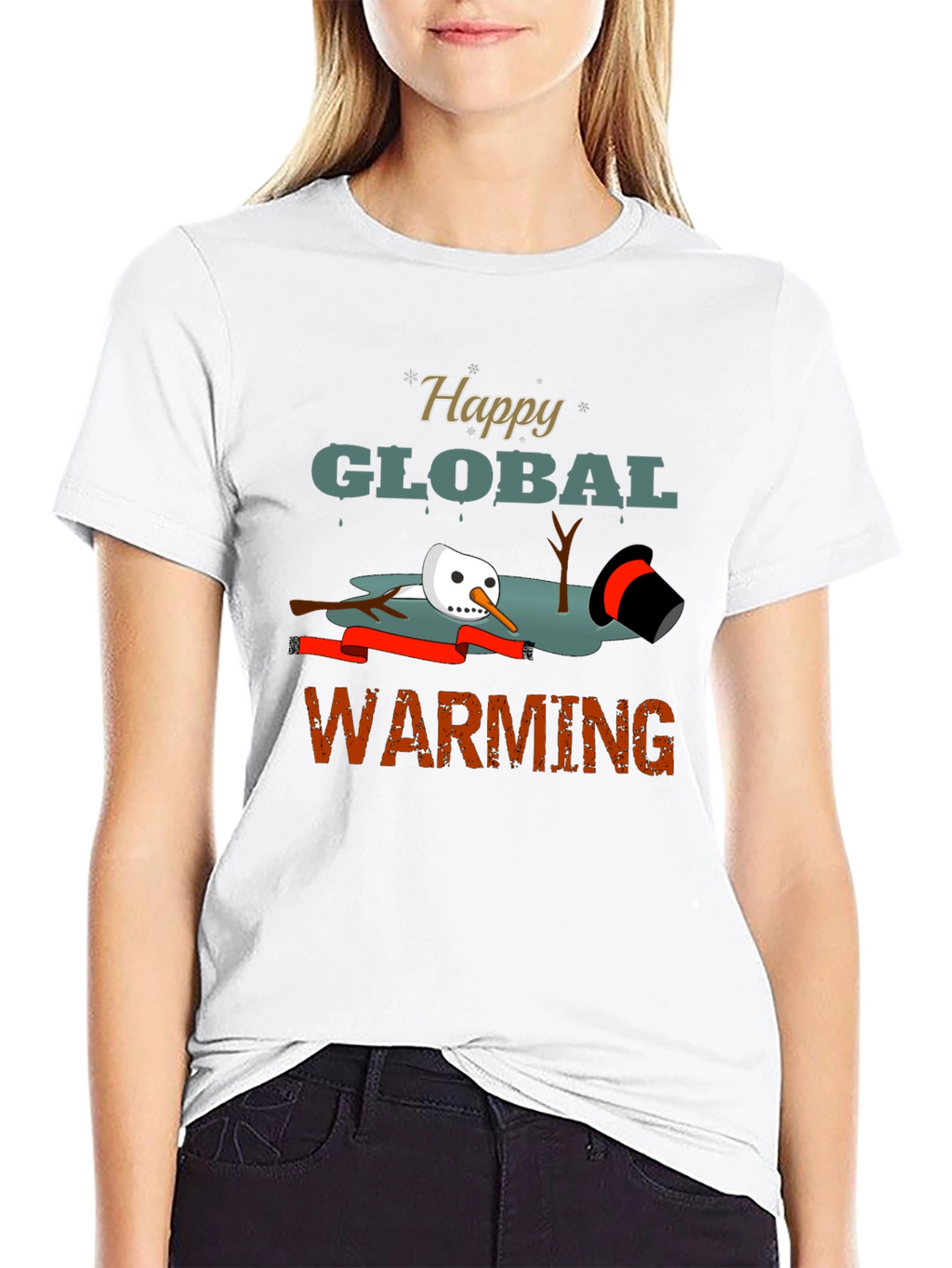 Happy Global Warming Tee - Melting Snowman Graphic