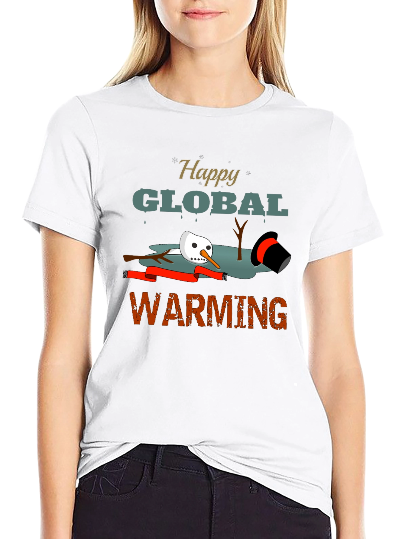Happy Global Warming Tee - Melting Snowman Graphic