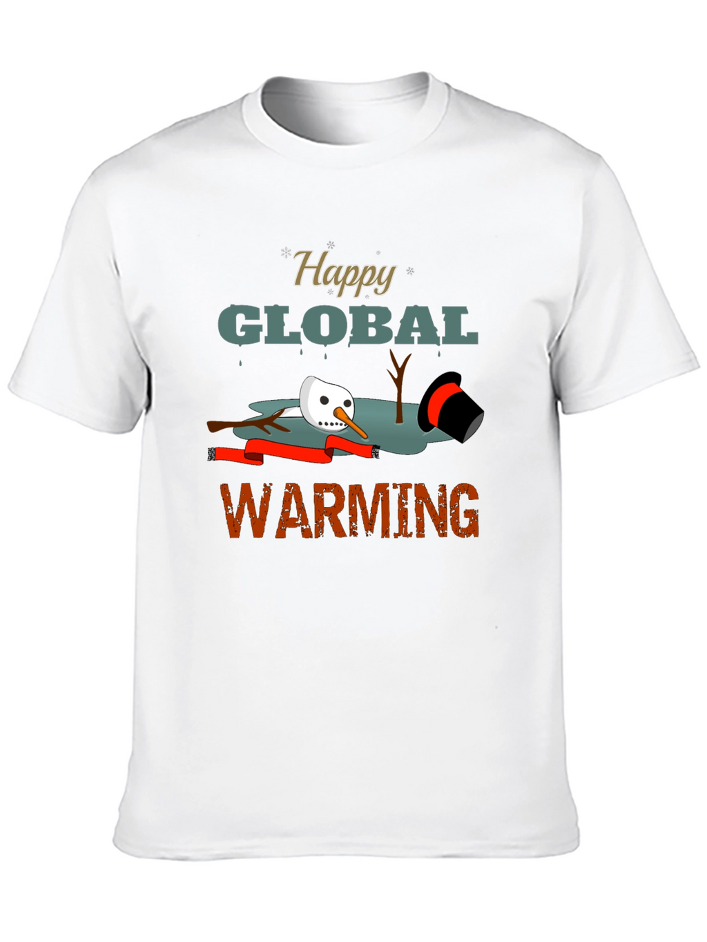 Happy Global Warming Tee - Melting Snowman Graphic