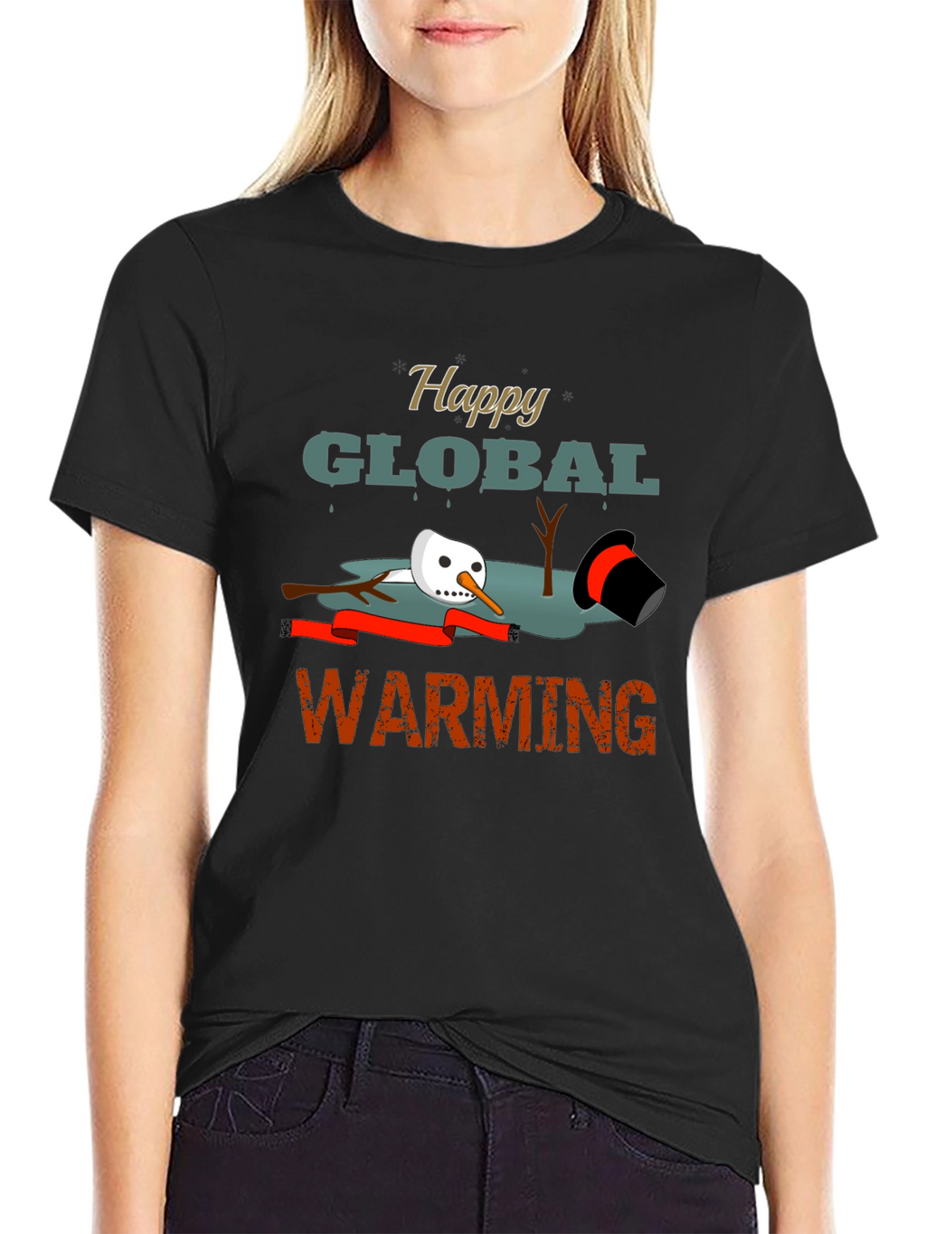 Happy Global Warming Tee - Melting Snowman Graphic