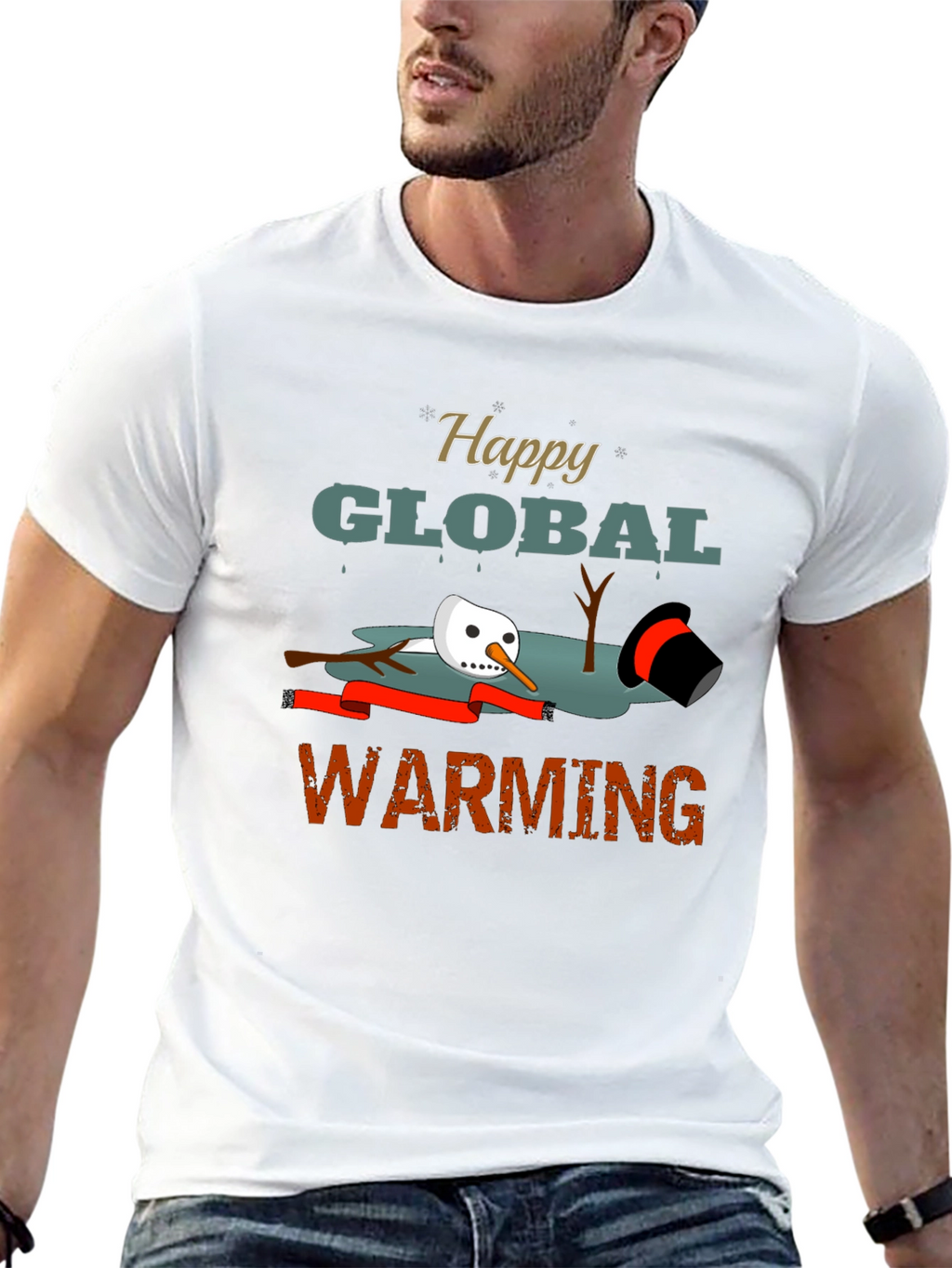 Happy Global Warming Tee - Melting Snowman Graphic