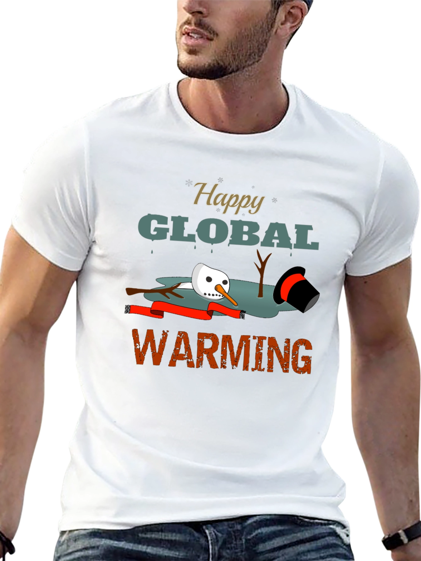 Happy Global Warming Tee - Melting Snowman Graphic