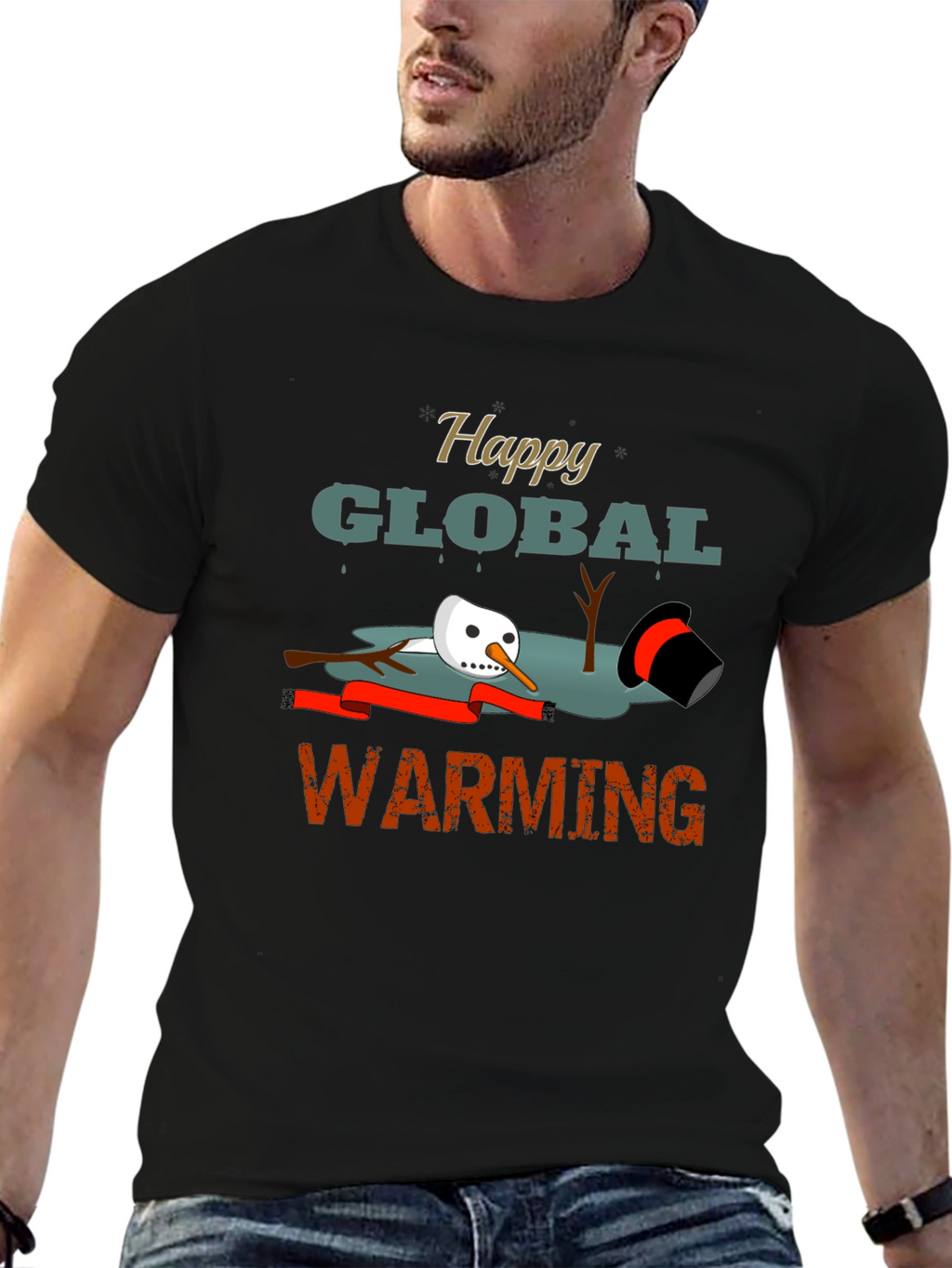 Happy Global Warming Tee - Melting Snowman Graphic