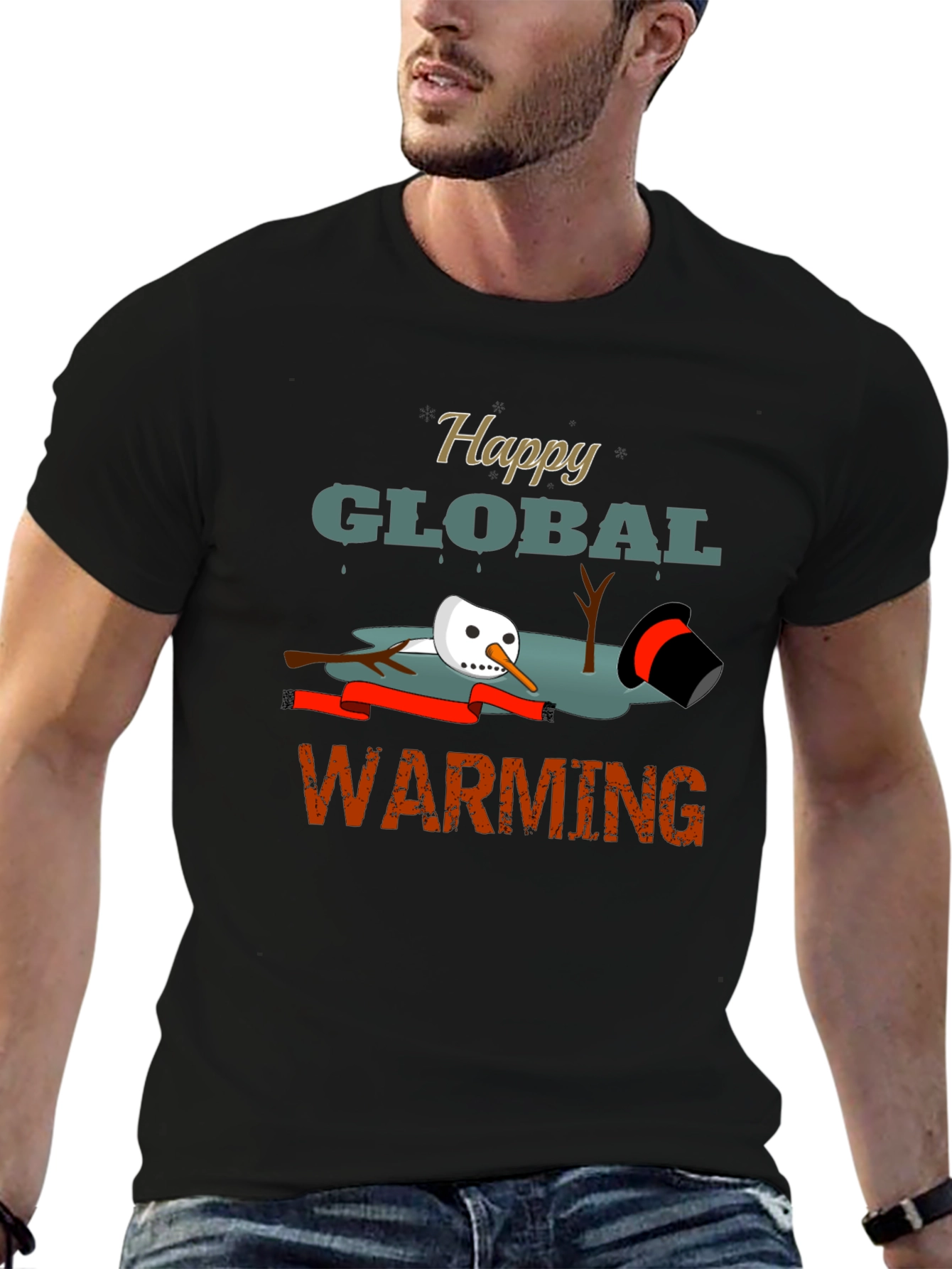 Happy Global Warming Tee - Melting Snowman Graphic