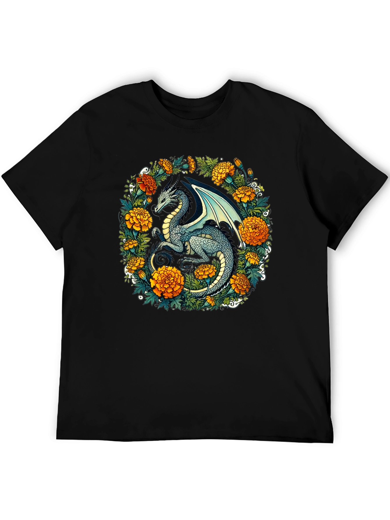 Dragon Floral T-Shirt - Fantasy Creature Graphic Tee